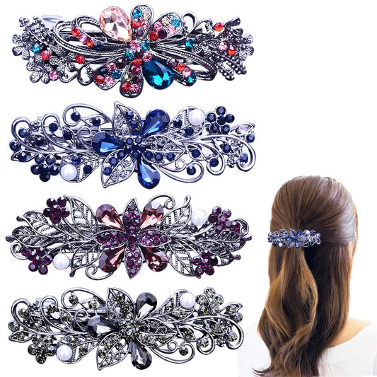 4 PCS Hair Barrettes for Women Ladies, Flower Crystal Rhinestones Barrette Pearl Spring Hair Clip Accessories Women Fashion Ponytail Holders Barrette Beauty & Personal Care GeoGeoDIY