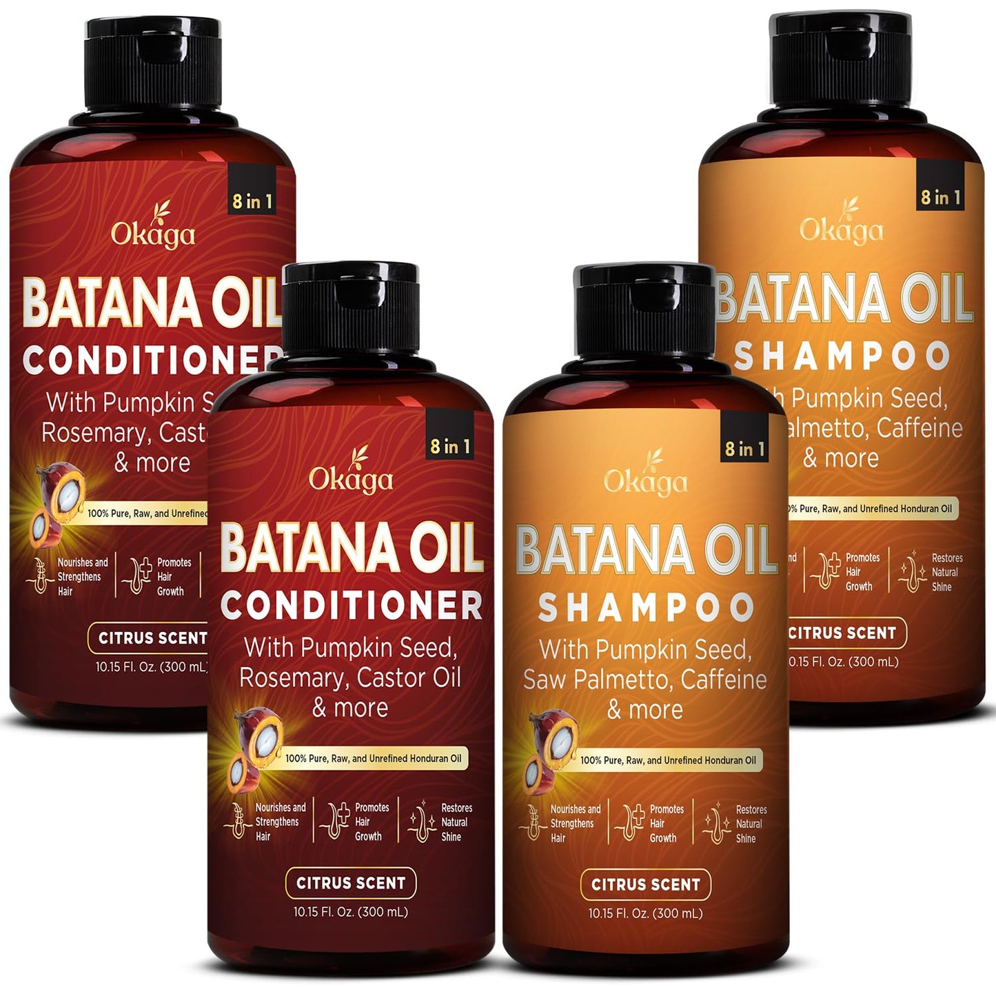 Batana Oil Shampoo & Conditioner Bundle, Aloe Vera Leaf Juice, Saw Palmetto, Caffeine, Biotin, Jojoba, Pumpkin Seed, Castor, Rosemary & Hydrolyzed Beauty & Personal Care Okaga