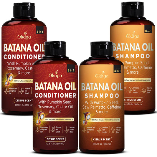 Batana Oil Shampoo & Conditioner Bundle, Aloe Vera Leaf Juice, Saw Palmetto, Caffeine, Biotin, Jojoba, Pumpkin Seed, Castor, Rosemary & Hydrolyzed Beauty & Personal Care Okaga
