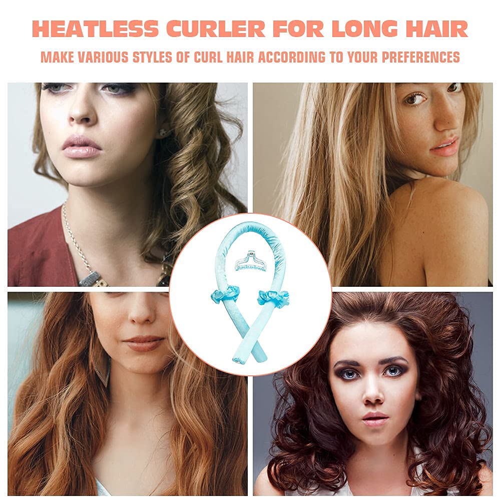 Heatless Curling Rod Headband No Heat Silk Ribbon Curling Rod Hair Roller Curls with Hair Claw Clip Lazy Natural Soft Wave DIY Hair Rollers Styling Beauty & Personal Care BATOUDE