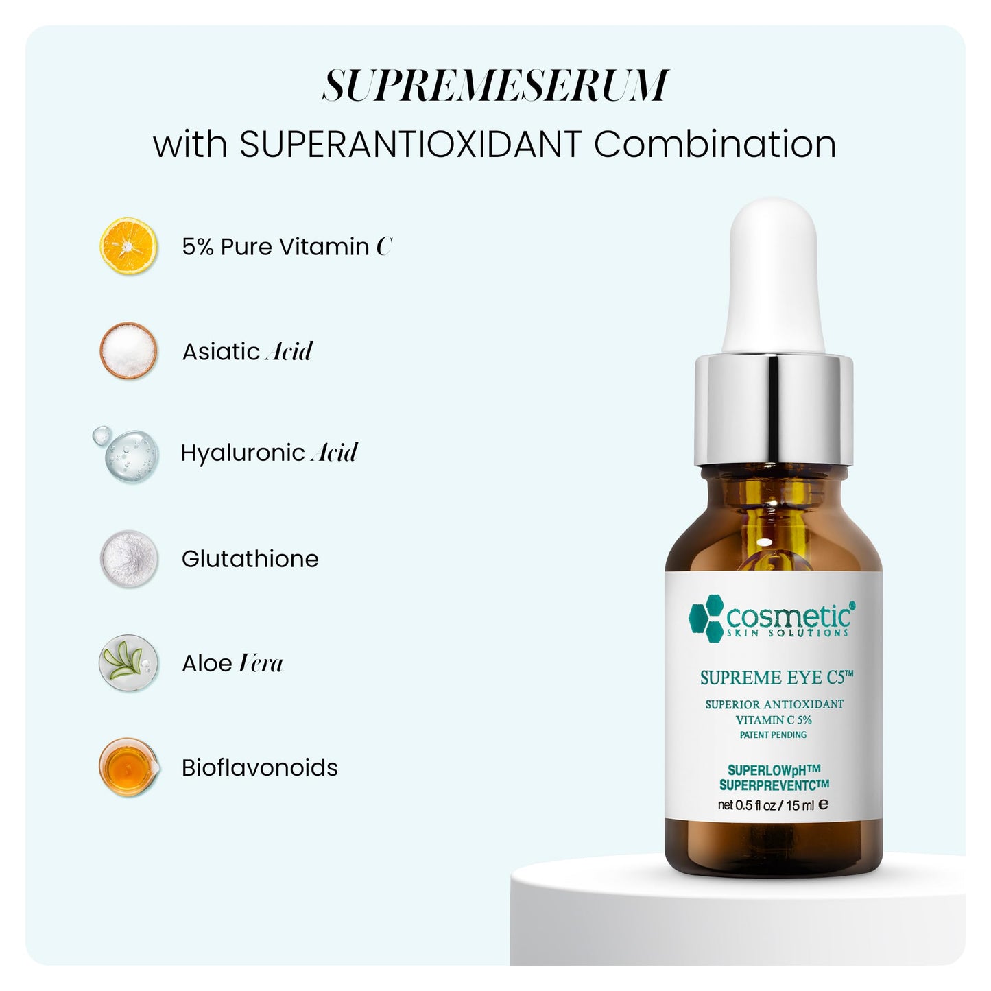 Supreme C5 Vitamin C Eye Gel, Lightweight Under Eye Gel-Cream with 5% Vitamin C, Hyaluronic Acid & Asiatic Acid, Helps Reduce Dark Circles, Puffiness Beauty & Personal Care Cosmetic Skin Solutions