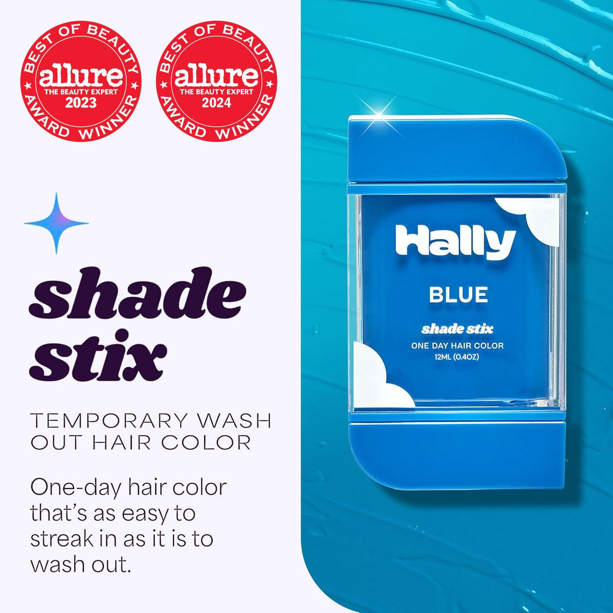 Hally Hair Shade Stix, Temporary Hair Color for Kids & Adults - Blue
