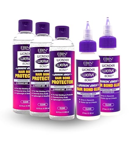EBIN NEW YORK 3x Wonder Weave Bond Hair Protector (Clear) 8.5 oz Bundle with 2x Hair Bond Glue (Clear) 2 oz Protective Shield & Secure Hold - Seamless Beauty & Personal Care EBIN NEW YORK