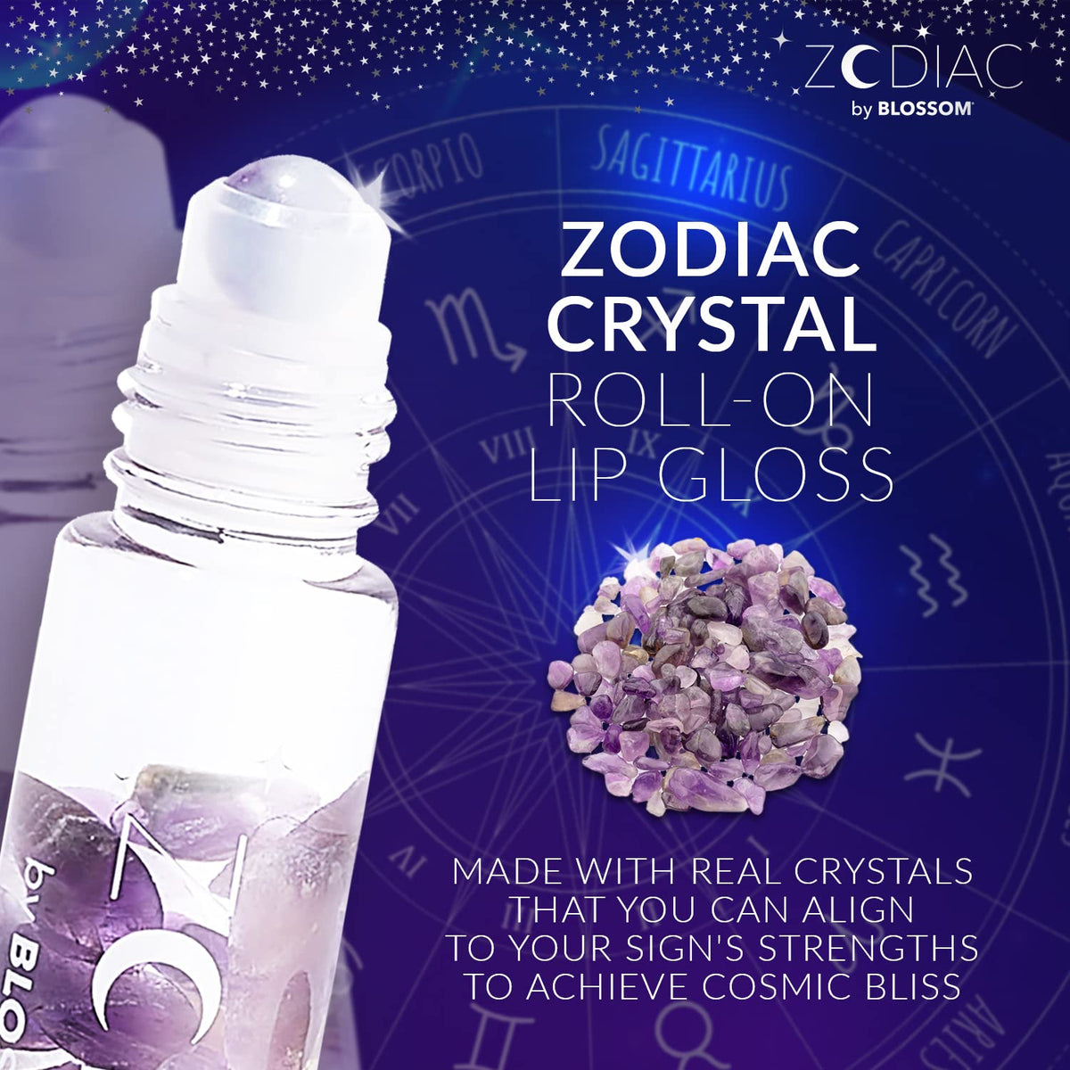 Blossom Lip Gloss Zodiac Sign Vanilla Scented Roll-On Lip Gloss, Moisturizing + Hydrating with Zodiac Crystals, Made in USA, 0.20oz, Sagittarius Beauty & Personal Care Blossom