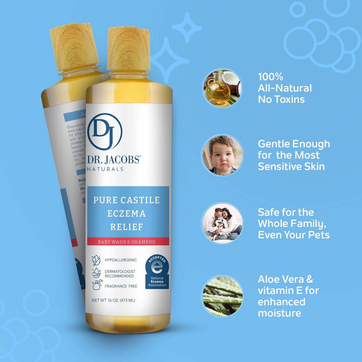 Dr. Jacobs Pure Castile Baby Wash - Effective Body Wash to Relieve Baby Eczema - Gentle Shampoo and Unscented Soap for Sensitive Skin Beauty & Personal Care DR.JACOBS NATURALS