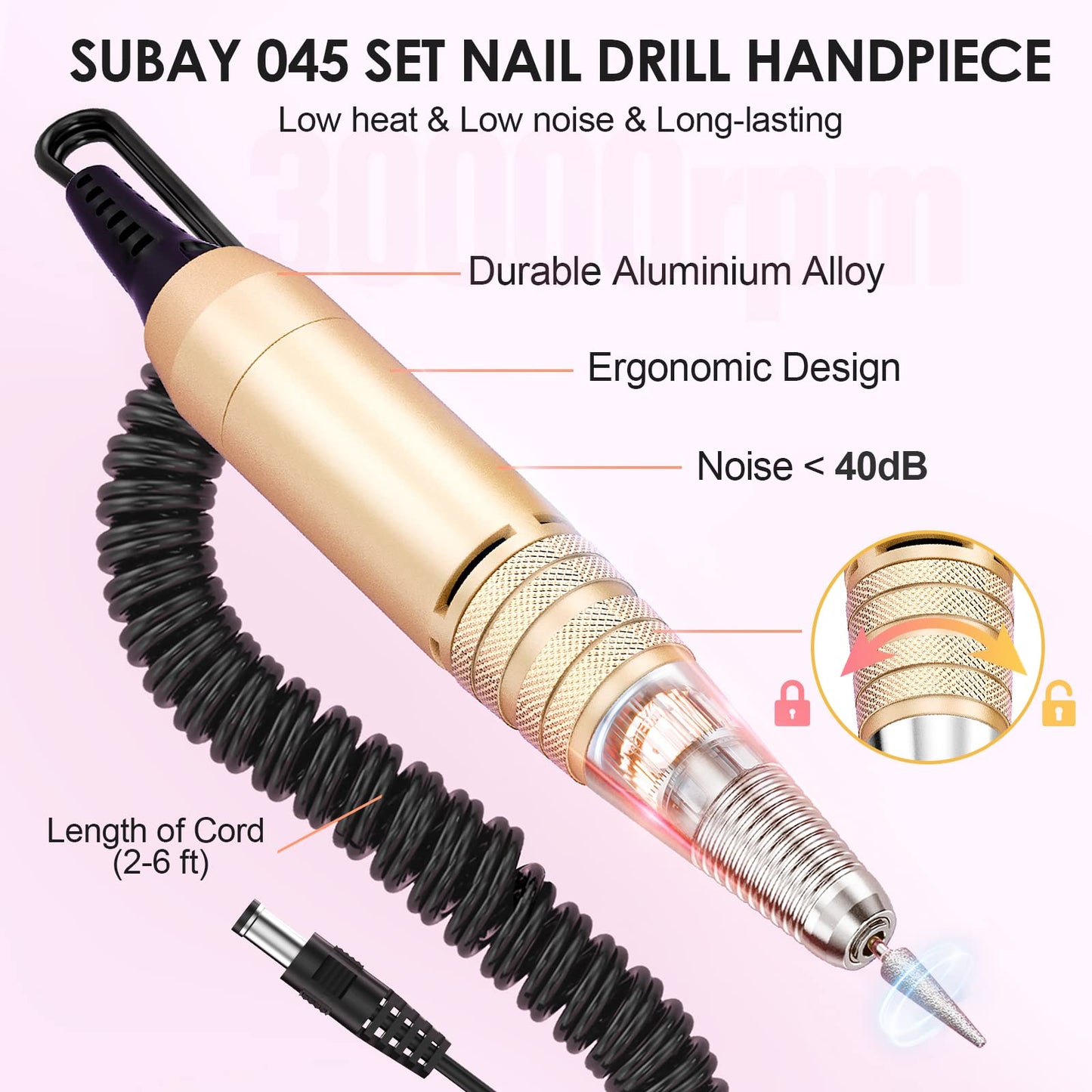 Subay Professional Electric Nail Drill 30,000RPM – Golden Efile Kit for Acrylic & Gel Nails, Manicure & Pedicure Polishing Tools Beauty & Personal Care SUBAY