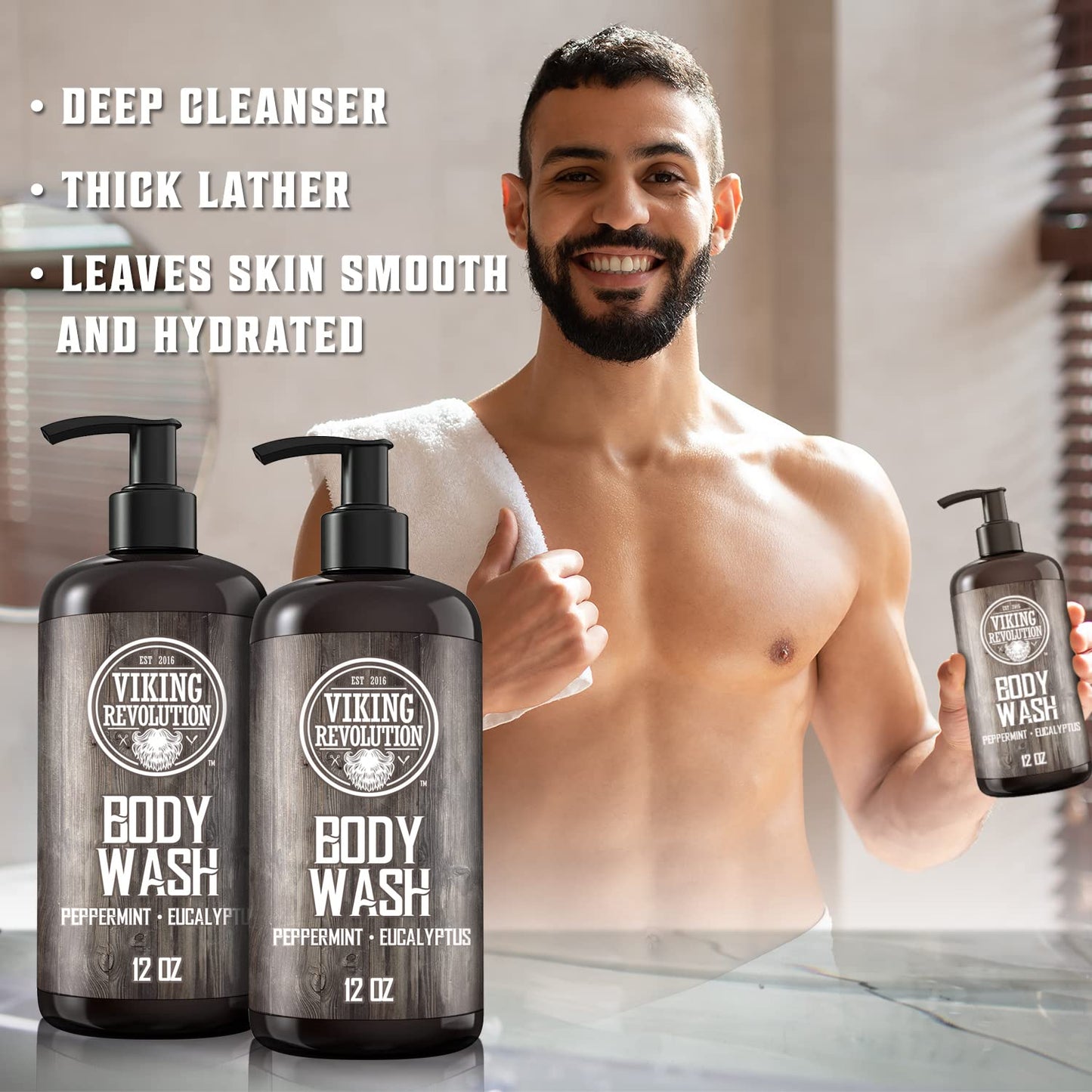 Viking Revolution Men's Body Wash - Eucalyptus Peppermint Body Wash for Men - Mens Natural Body Wash with Vitamin E and Rosemary Oil - Mens Shower Gel Beauty & Personal Care Viking Revolution
