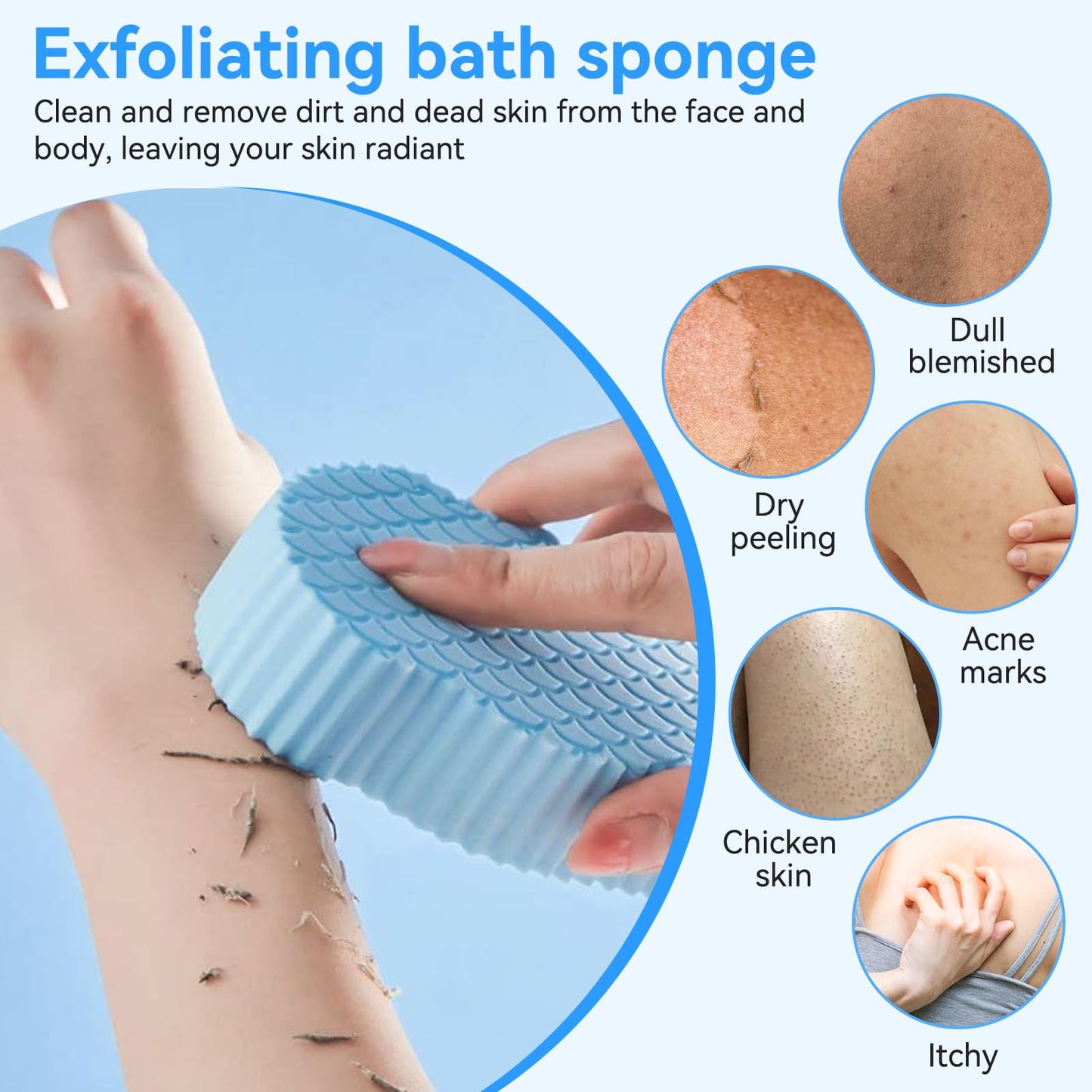 2PCS Exfoliating Bath Sponge, Fish Scale Pattern Deep Cleansing Dead Skin Shower Sponge 3D Super Soft Comfortable Body Exfoliator Sponge with Lanyard Beauty and Personal Care Agatige
