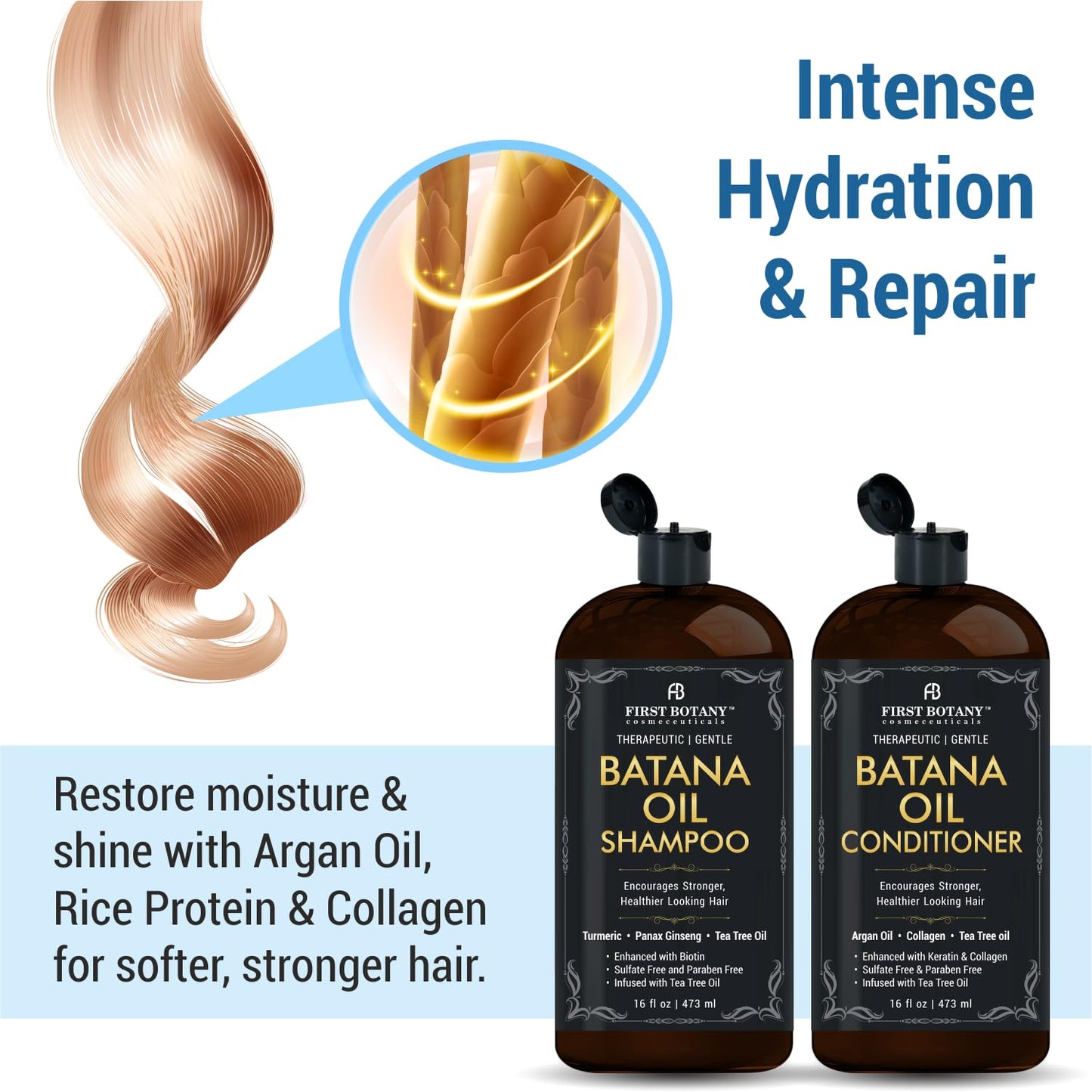 Batana Oil Shampoo and Conditioner - Fights Hair Loss, Promotes Hair Growth, Fights Dandruff, Lice & Itchy Scalp - for Men and Women Sulfate Free - 16 Beauty & Personal Care First Botany
