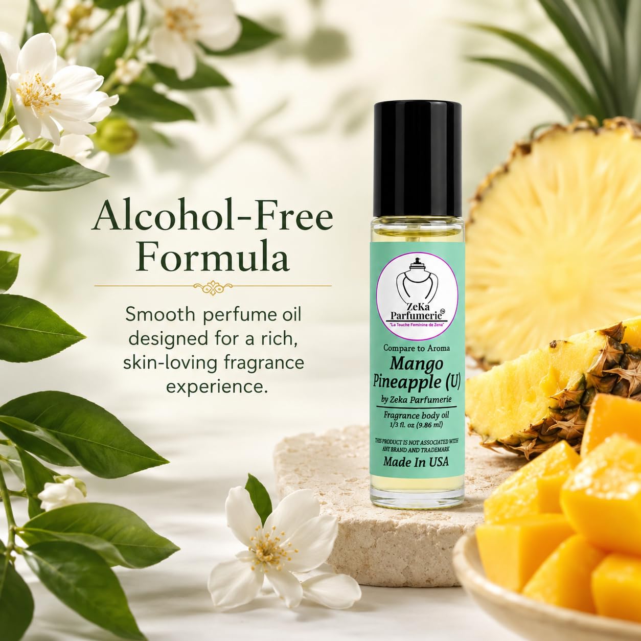 ZEKA PARFUMERIE Mango Pineapple Perfume Oil | Long-Lasting Unisex Fragrance Body Oil | Alcohol-Free Roll-On | 1/3 Fl Oz (9.86 mL) Made in USA Beauty & Personal Care ZEKA PARFUMERIE