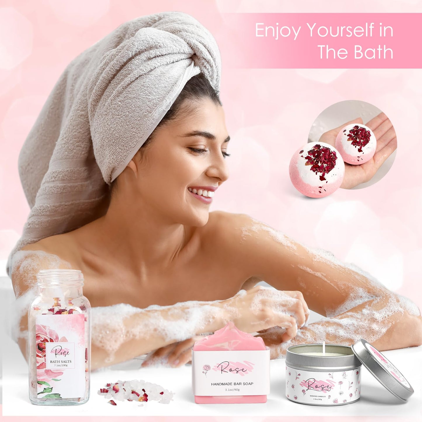 Mother's Day Gifts?Rose Spa Gifts Set, Bath Gifts Set for Women, Relaxing Spa Gift Basket for Women, Self Care Package, Home Spa Products, Birthday Beauty and Personal Care Frerdui