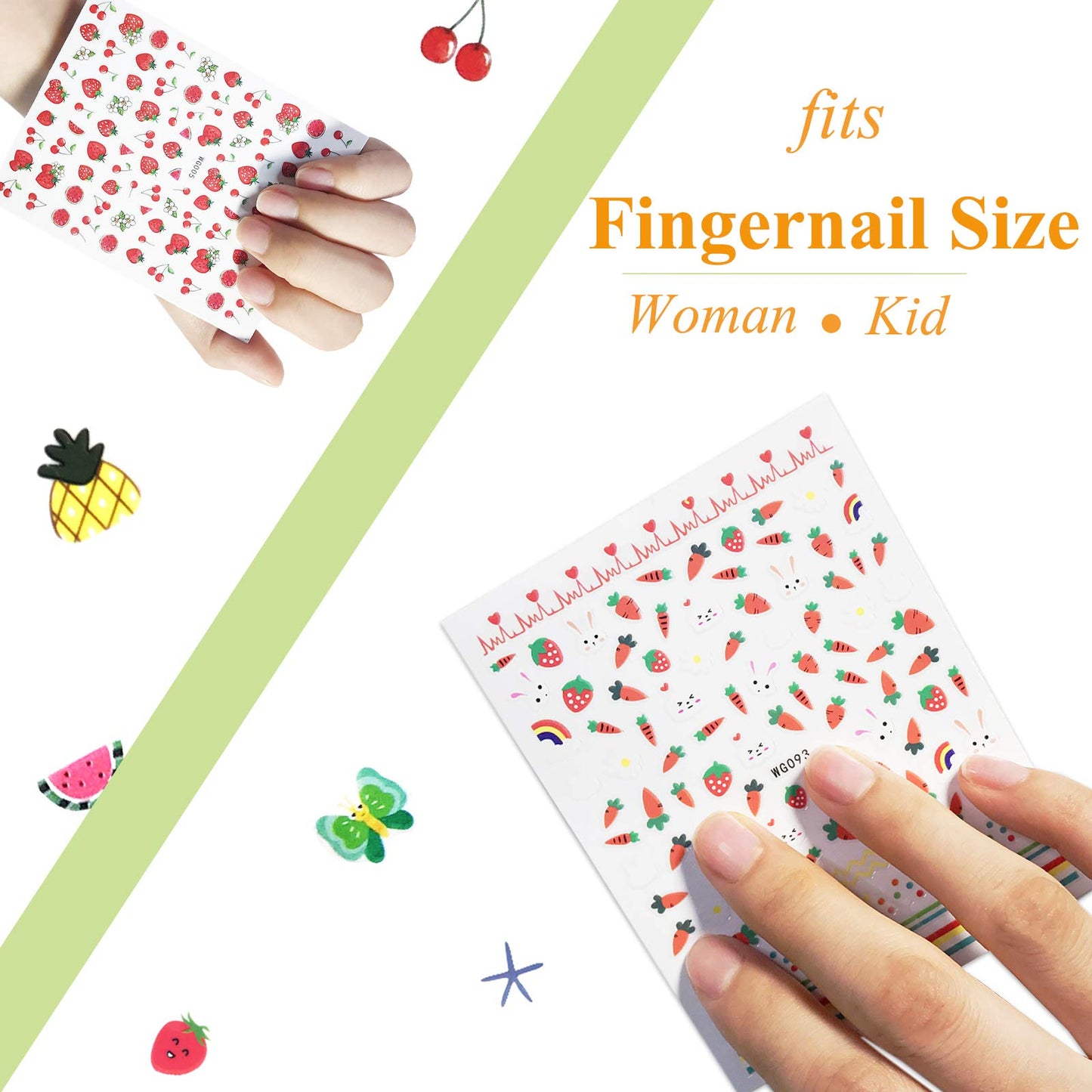 New 16 Large Sheets Nail Stickers for Women Kids Teens Little Girls Self Adhesive Nail Decals for Nail Art Decoration Include Flowers Butterfly Plants Beauty & Personal Care IHUKEIT