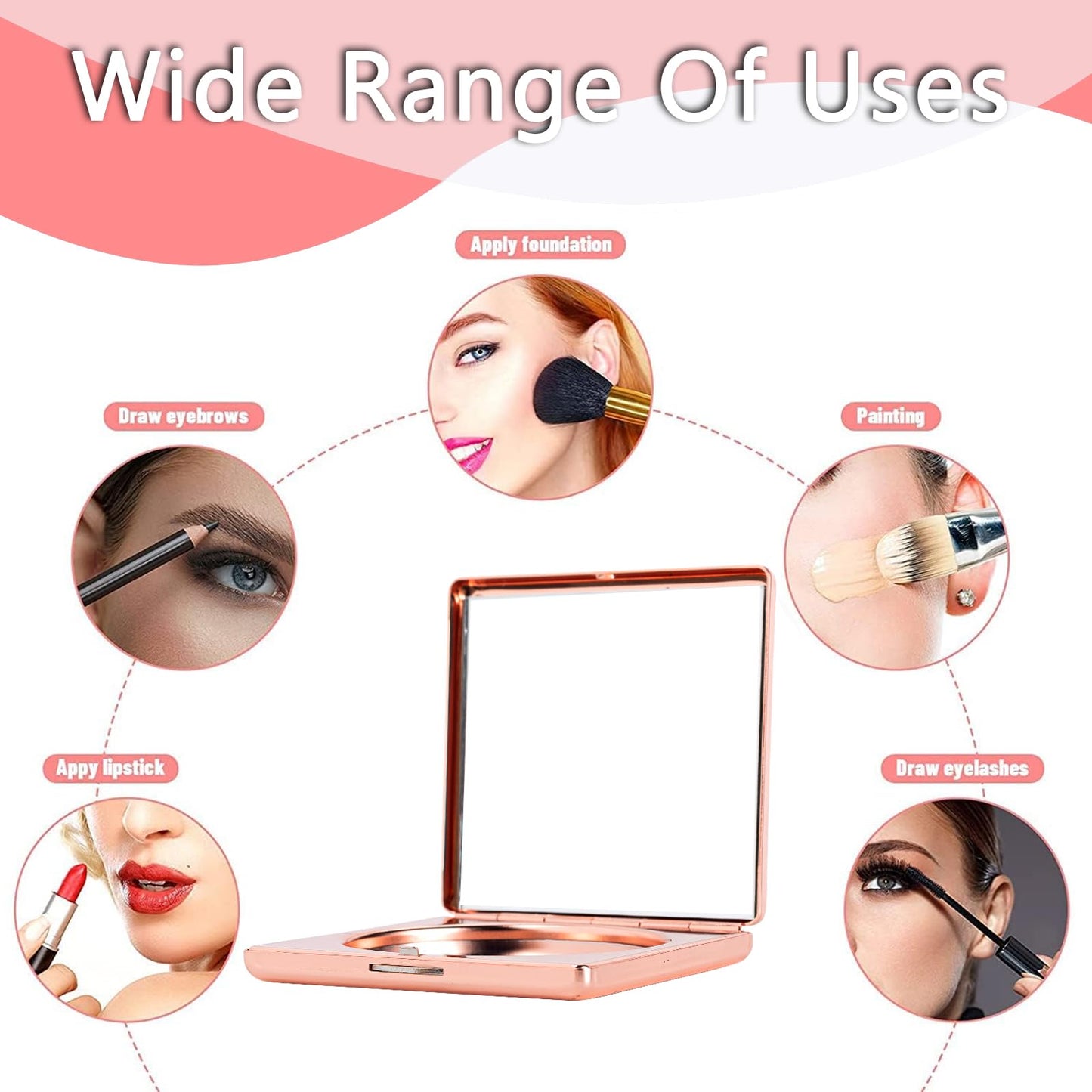 HAPUTDY Mini Elegant Makeup Mirror, Portable 1X/2X Magnifying (Pink) Beauty & Personal Care HAPUTDY
