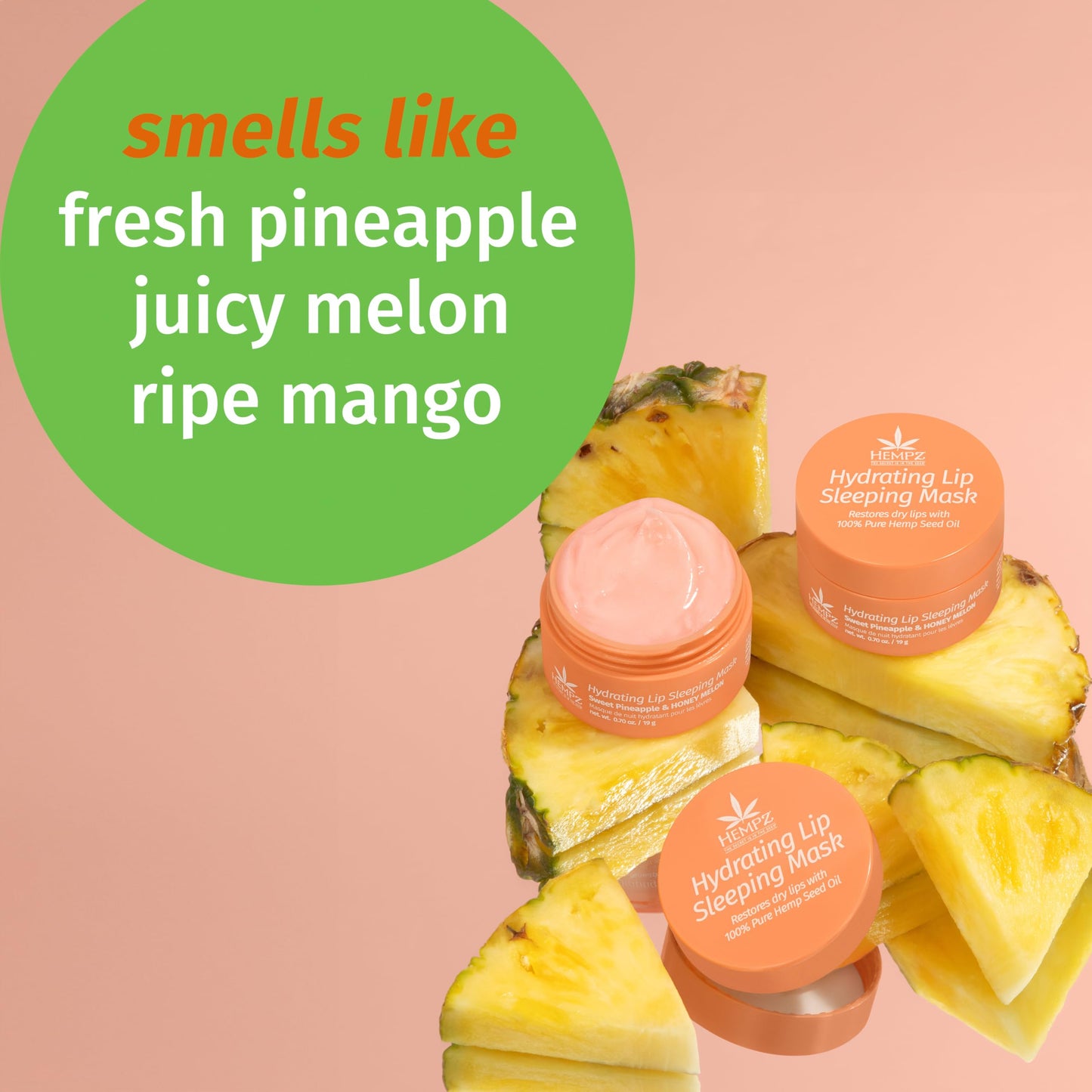 Hempz Hydrating Lip Sleeping Mask - Sweet Pineapple & Honey Melon (.95 Oz.) - Overnight Hydrating Lip Balm for Dry Lips, Lip Repair, Chapped Lip Beauty and Personal Care Hempz