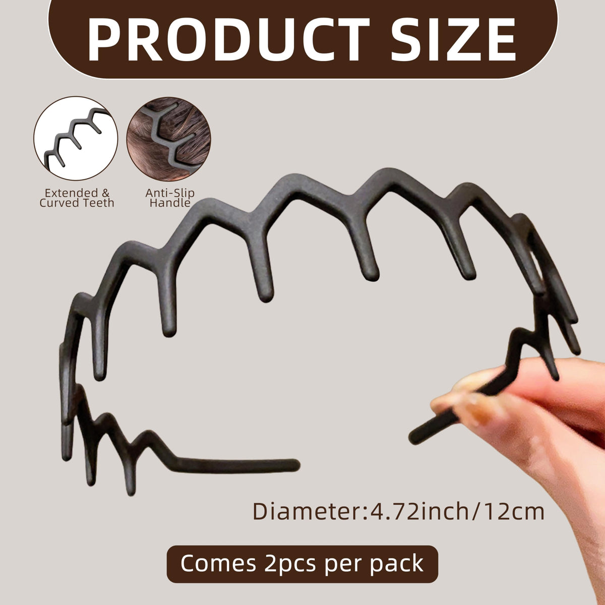MQXAMN Set of 2 Classic 90s Zig Zag Headbands, Plastic Sharks Tooth Hair Comb Headband, Wavy Headband with Teeth for Men & Women, Black