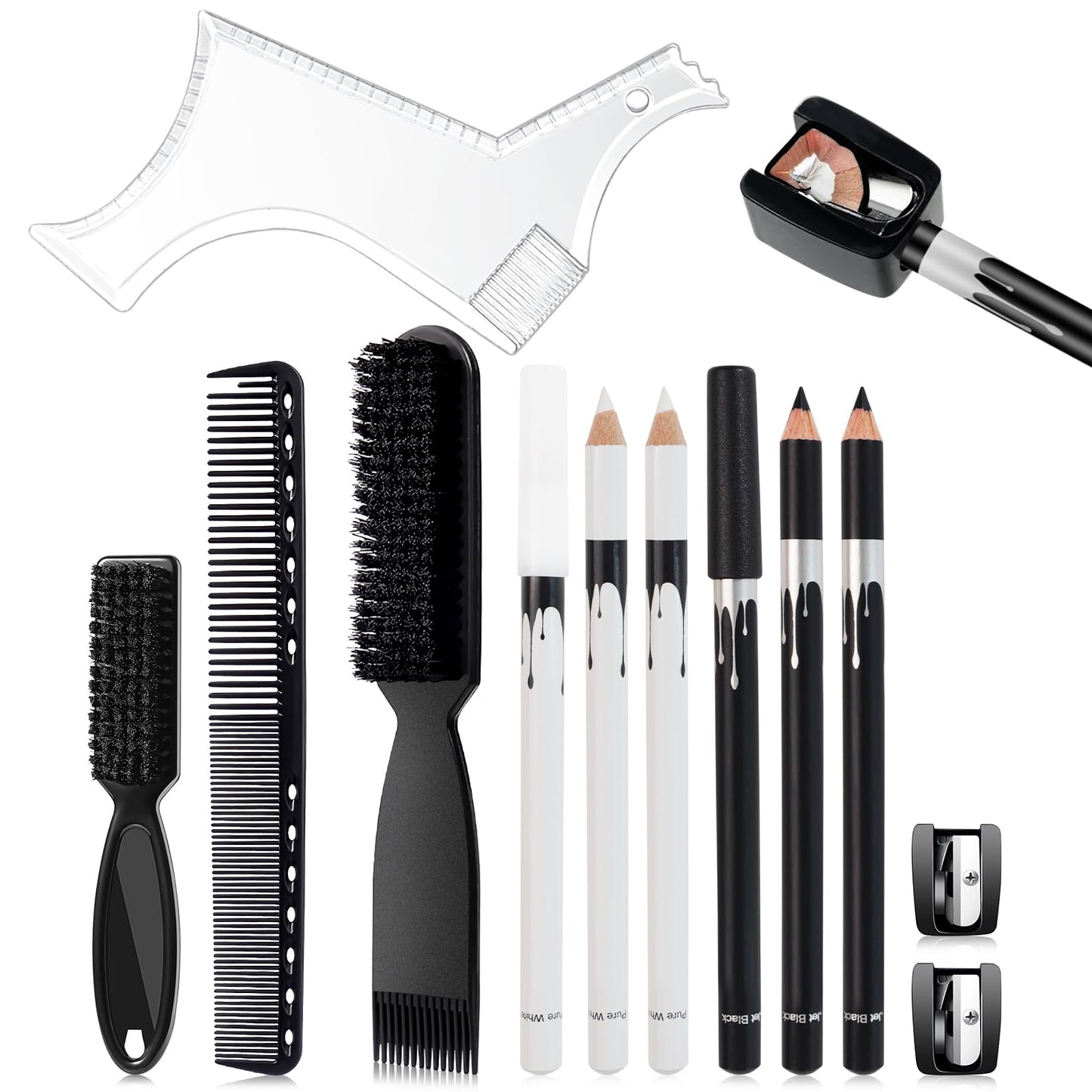 DUAIU 12Pcs Beard Shaper Tool Kit for Men Grooming, White Black Barber Pencil for Lineup Edging with Sharpener, Hairline Beard Guide Shaping Barber Beauty and Personal Care DUAIU