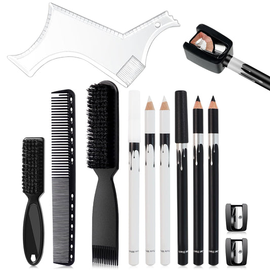 DUAIU 12Pcs Beard Shaper Tool Kit for Men Grooming, White Black Barber Pencil for Lineup Edging with Sharpener, Hairline Beard Guide Shaping Barber Beauty and Personal Care DUAIU