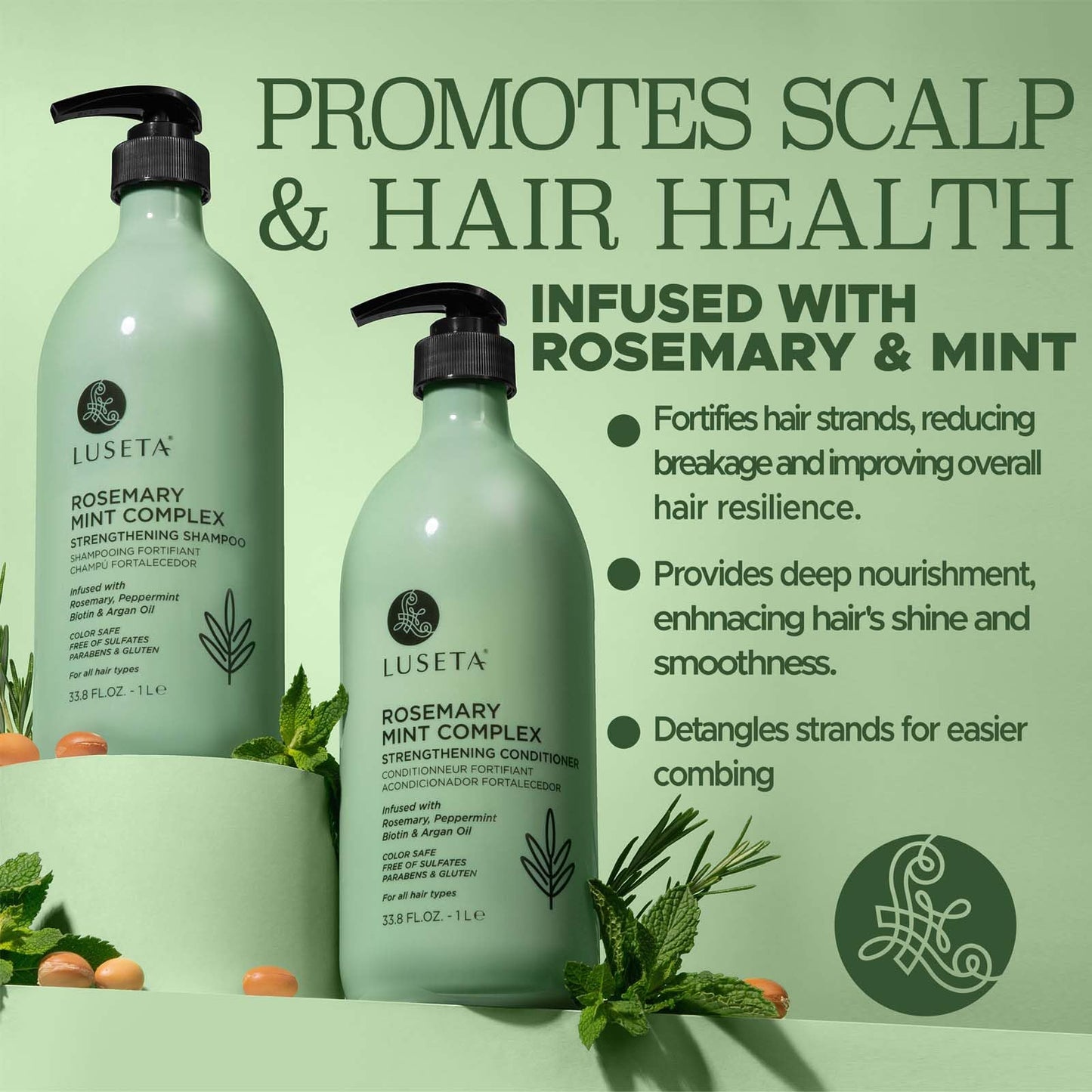 Luseta Rosemary Mint Strengthening Shampoo and Conditioner Set Nourish & Smooth Damaged Hair Thickening Shampoo for Thinning Hair,Add Shine for All Beauty & Personal Care L LUSETA