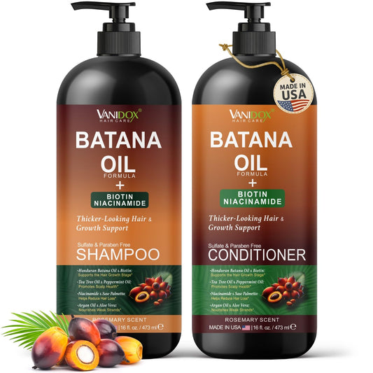 VANIDOX Batana Oil Shampoo and Conditioner Set - Biotin & Niacinamide Infused - Sulfate-Free, Paraben-Free - Moisturizing & Strengthening Hair Care Beauty & Personal Care VANIDOX