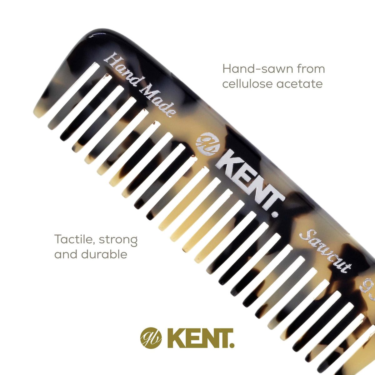 Kent 93T White Tokyo Wide Tooth Small Comb for Men's Mustache and Beard Grooming, Pocket Sized Detangler Travel Comb, Saw-Cut and Polished, Handmade