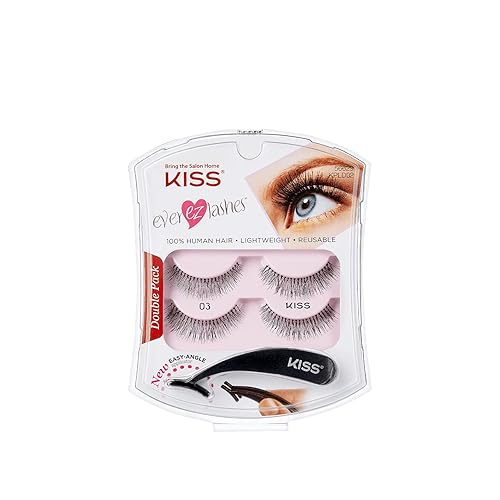 KISS Ever EZ Lashes Double Pack No. 03, Reusable Natural Eyelash Starter Kit, Includes Easy-Angle Applicator and 2 Pairs Human Hair False Eyelashes Beauty & Personal Care KISS