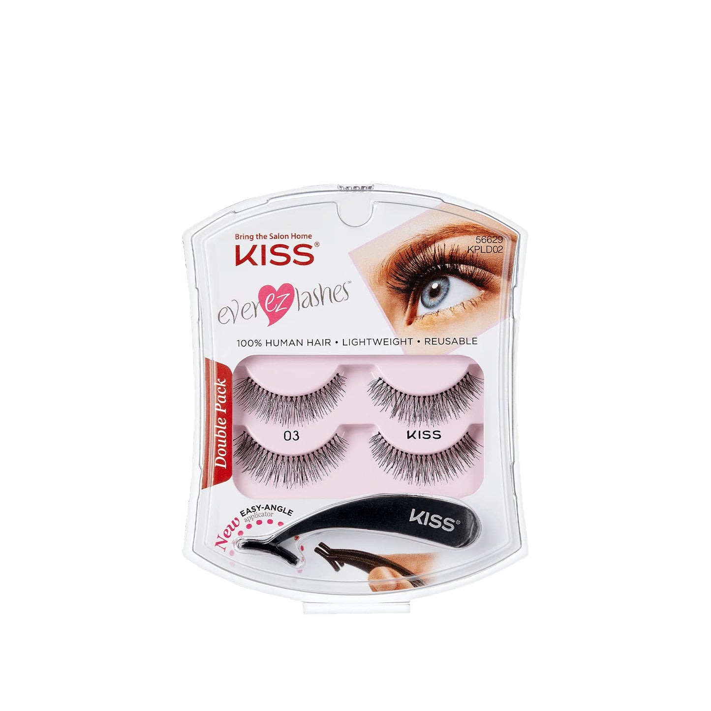KISS Ever EZ Lashes Double Pack No. 03, Reusable Natural Eyelash Starter Kit, Includes Easy-Angle Applicator and 2 Pairs Human Hair False Eyelashes Beauty & Personal Care KISS