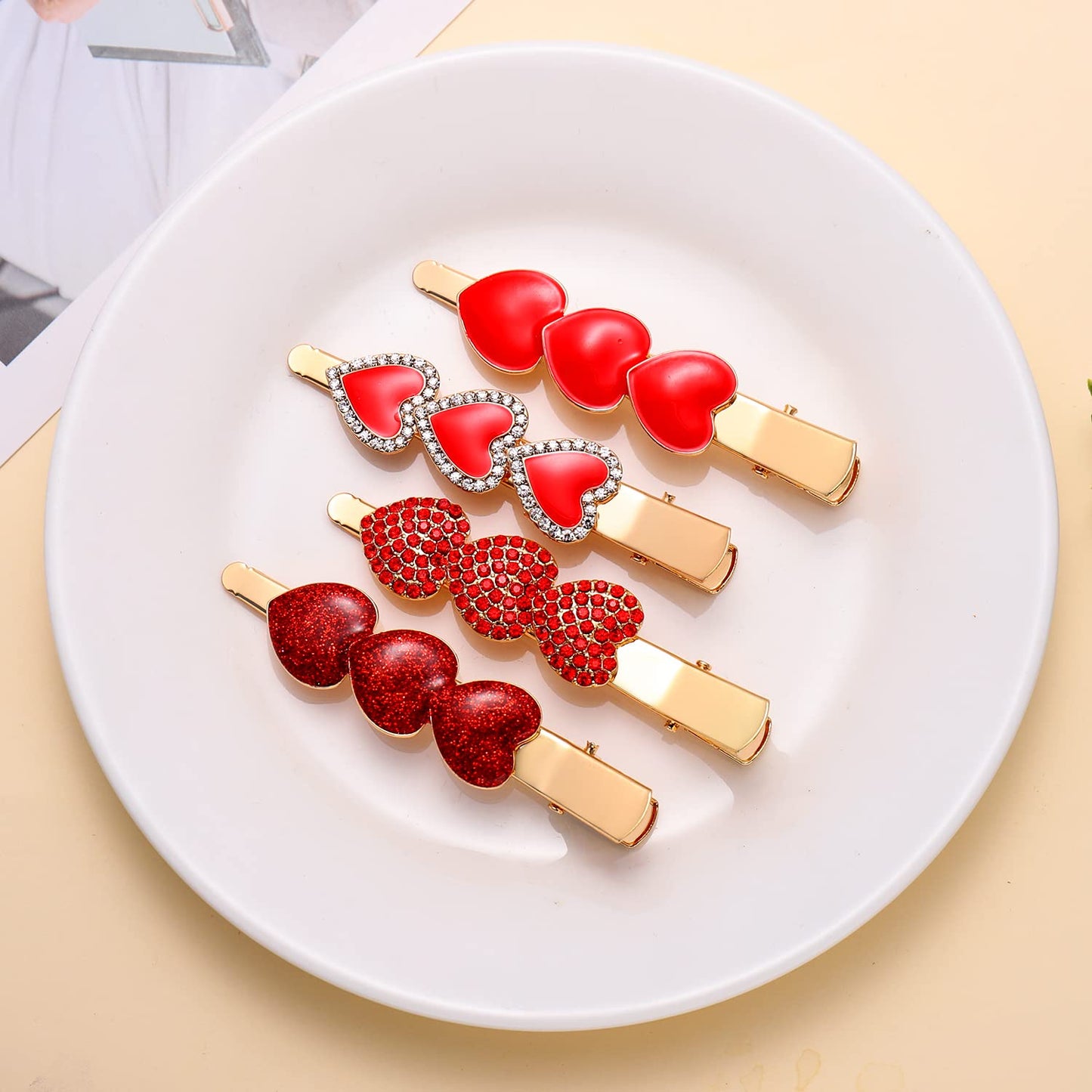 PHALIN 4PCS Valentine’s Day Hair Clips Rhinestone Heart Hairpins for Women Sweet Love Alligator Clips Barrettes Sparkling Styling Hair Accessory (4PCS Beauty & Personal Care PHALIN