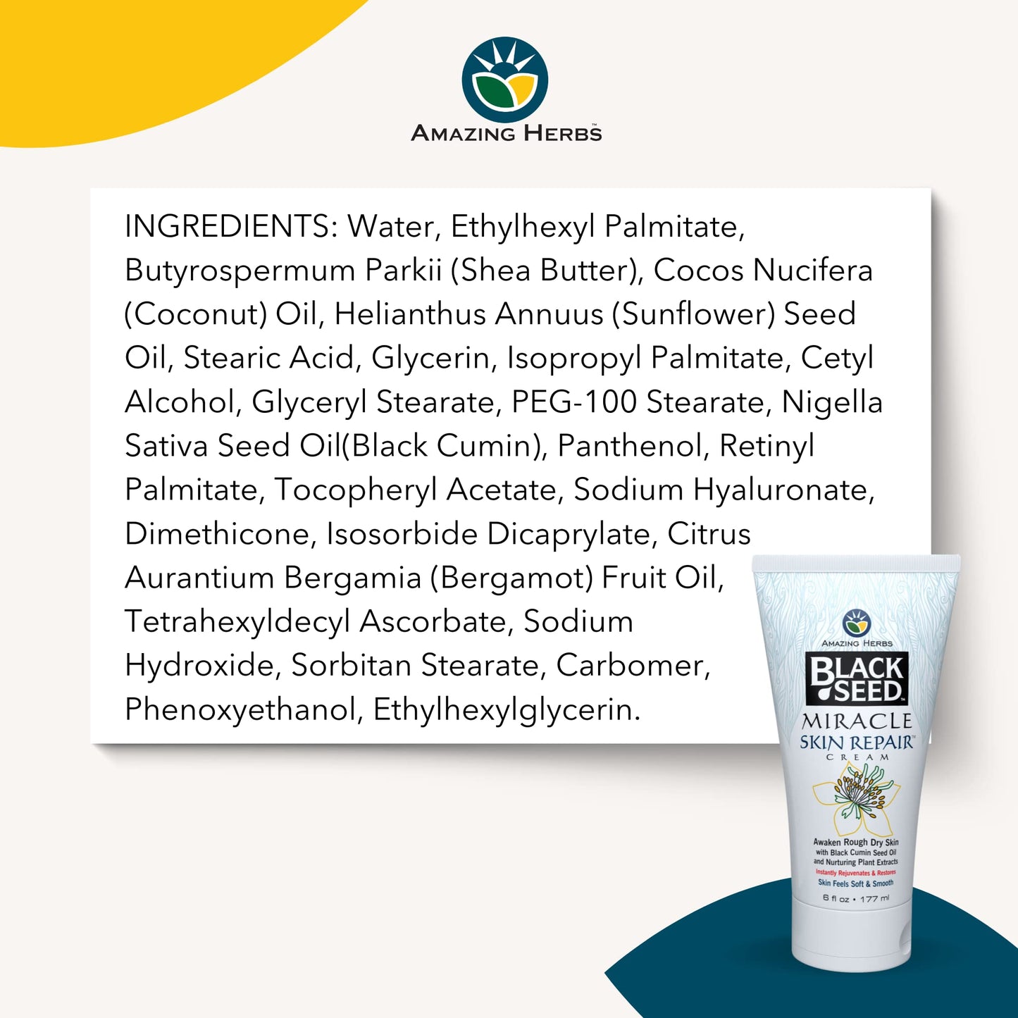Amazing Herbs Black Seed Miracle Skin Repair Cream - Non-Allergenic Formula, Black Cumin Seed Oil, Vitamin E, and Other Essential Oils Support Beauty & Personal Care Amazing Herbs