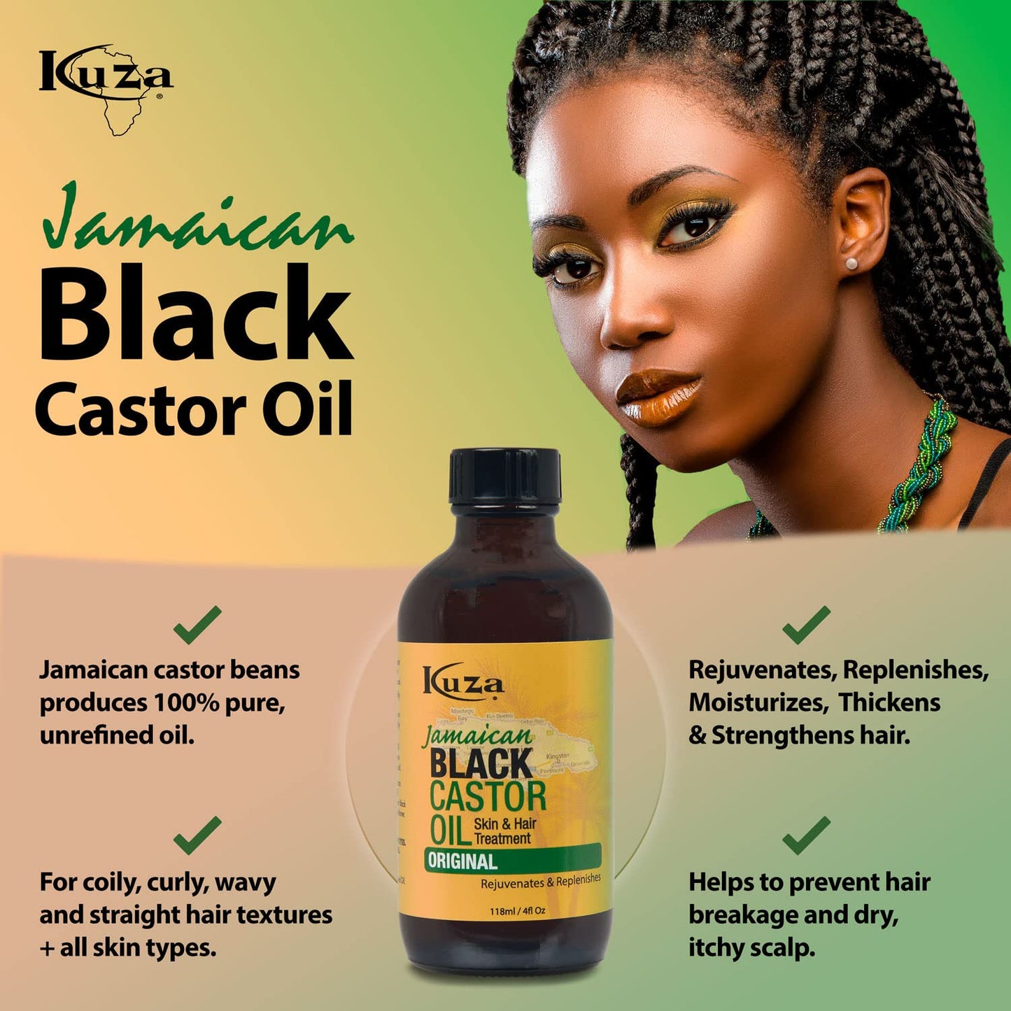 Kuza Jamaican Black Castor Oil Skin & Hair Treatment - Original, 4 fl oz Beauty & Personal Care Kuza