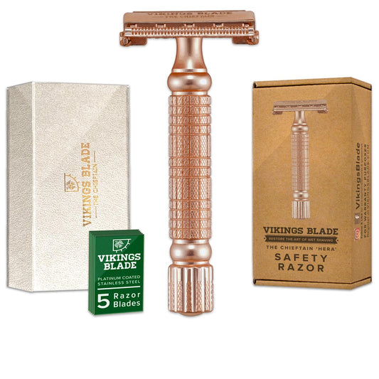 VIKINGS BLADE Double Edge Safety Razor + 5 Swedish Steel Blades + Luxury Case. Smooth, Reusable, Recyclable (Chieftain "Hera") Beauty and Personal Care Vikings Blade