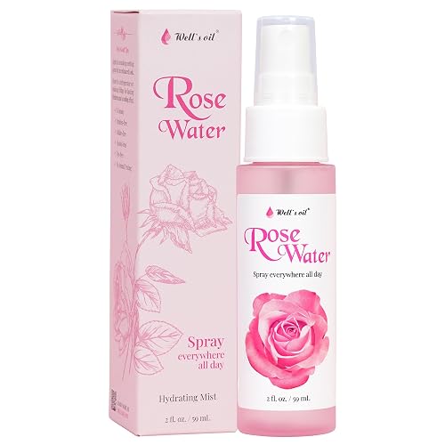 Well's Oil Rosewater Face & Hair Mist Spray (2 fl oz / 59 mL) | Floral Rosewater Hydrosol | Alcohol-Free Beauty & Personal Care Well's Oil