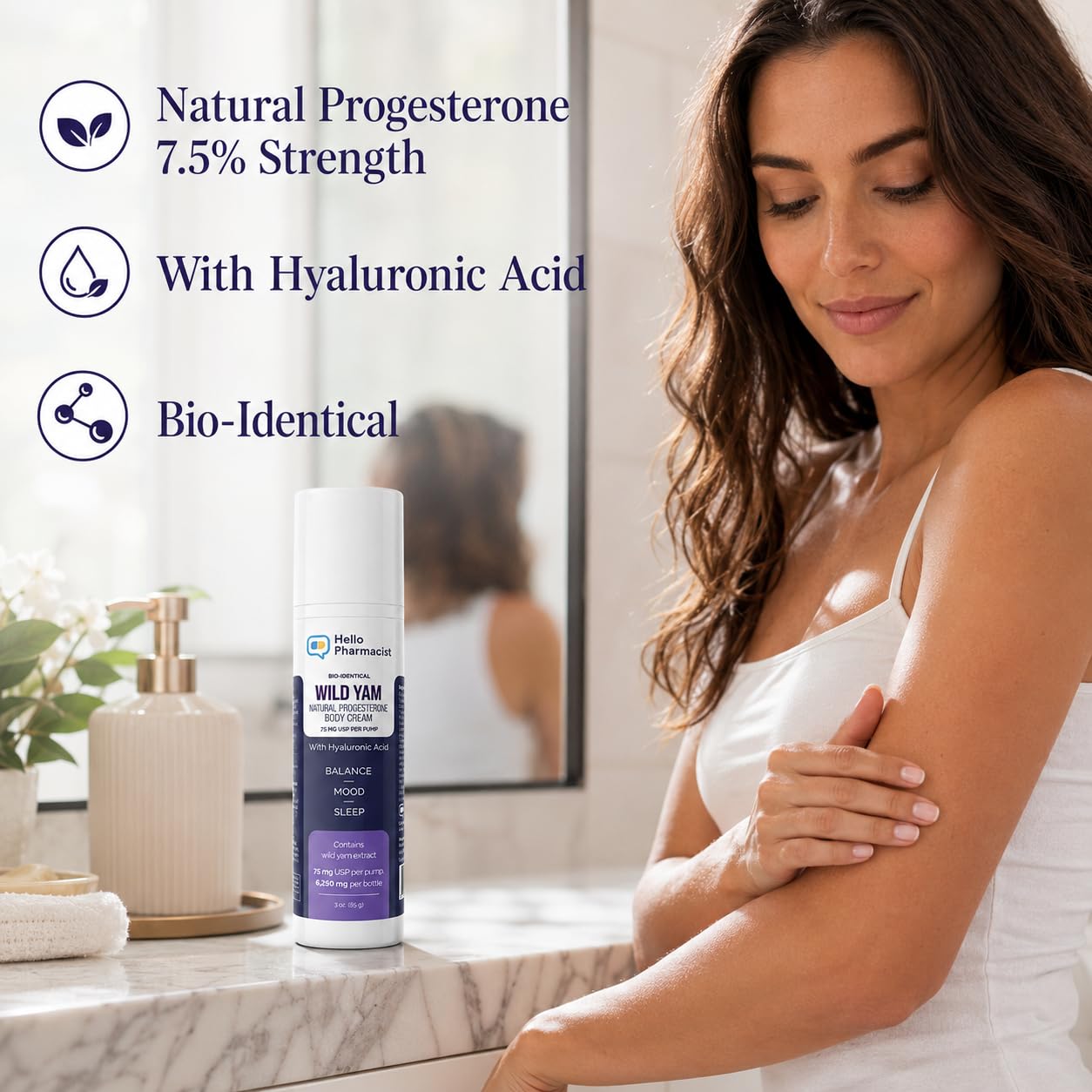 HelloPharmacist BioIdentical Progesto Cream 75mg MAX - Hormone Balancing Skin Moisturizer with Hyaluronic Acid, Plant-Based, Non-GMO, Gluten-Free Beauty & Personal Care HelloPharmacist