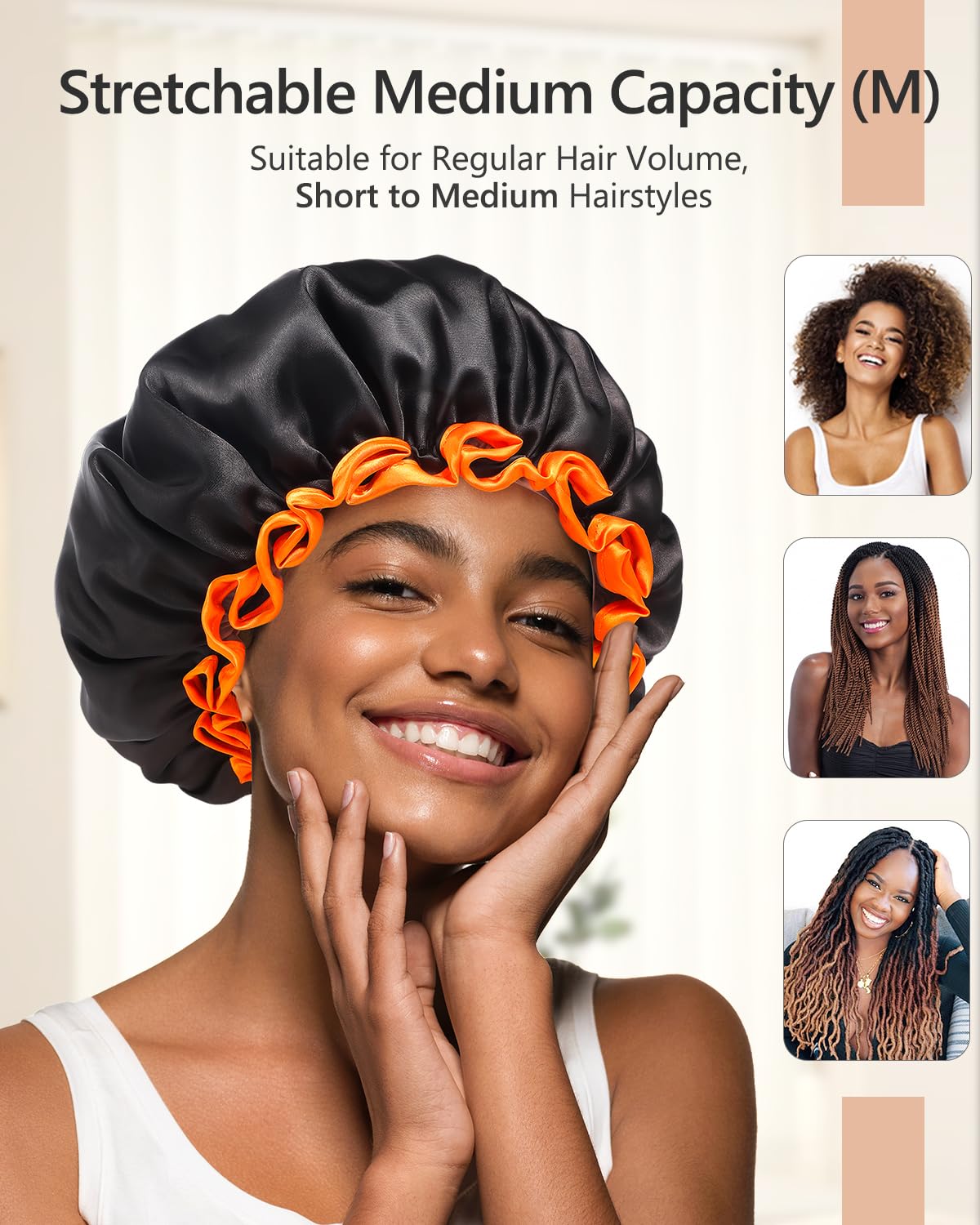 mikimini Black Shower Caps 2 Packs, Double Layers Waterproof Bathing Hair Cap with Reusable Soft Comfortable PEVA Lining, Cute, Non-fading & Stretchy Beauty & Personal Care mikimini