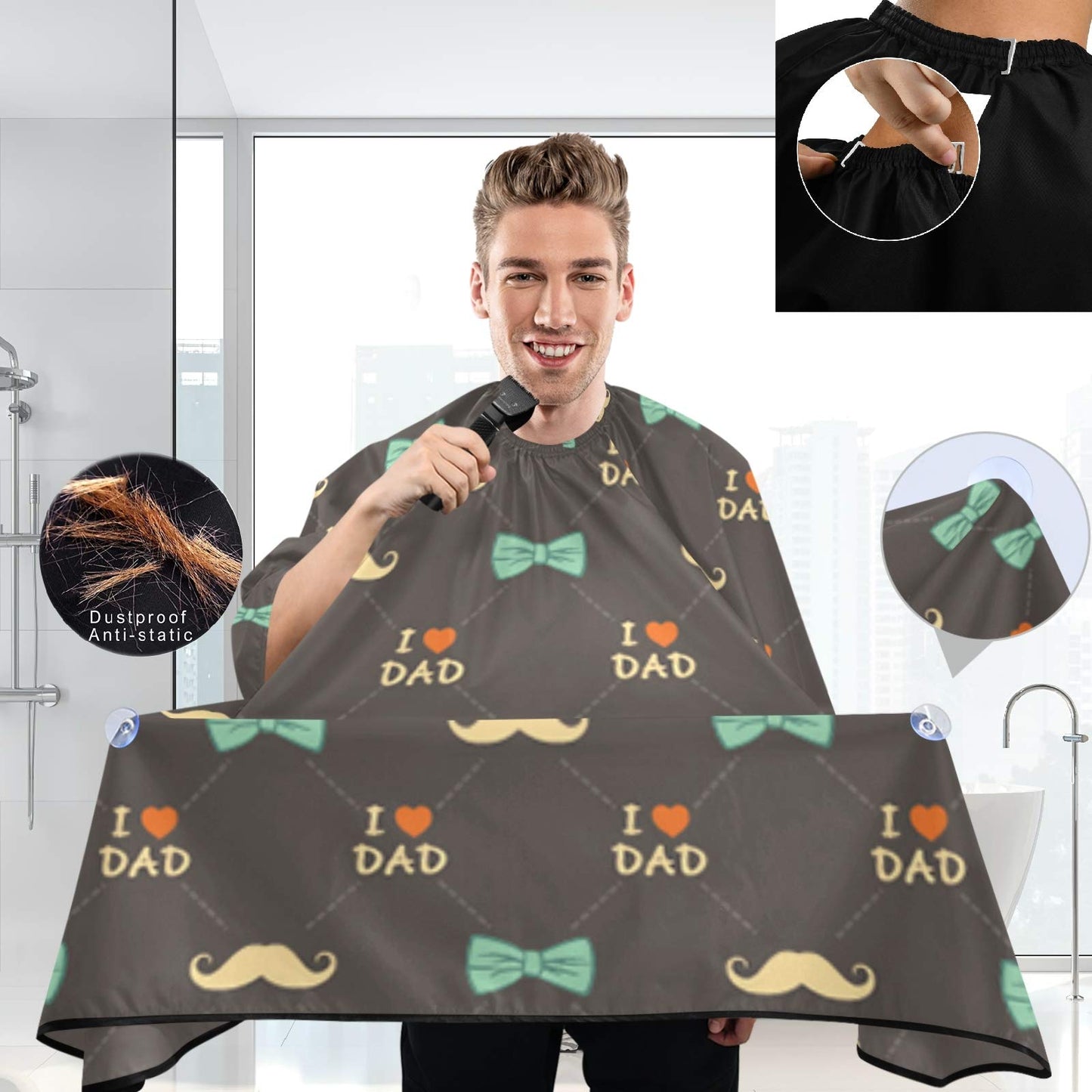 visesunny Happy Father's Day Greeting Design Bow Mustache And Love Dad Barber Cape Anti-Static Hair Cutting Cape with Snap Closure Professional Salon Beauty and Personal Care visesunny