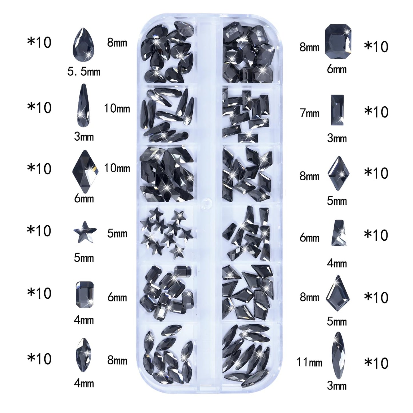 HNUIX Nail Rhinestones - 3D Multi Shape Size Crystal, Transparent Gray Nail Gems, Flat Back, with Kit, for Nail Art, DIY Decorations Beauty and Personal Care HNUIX
