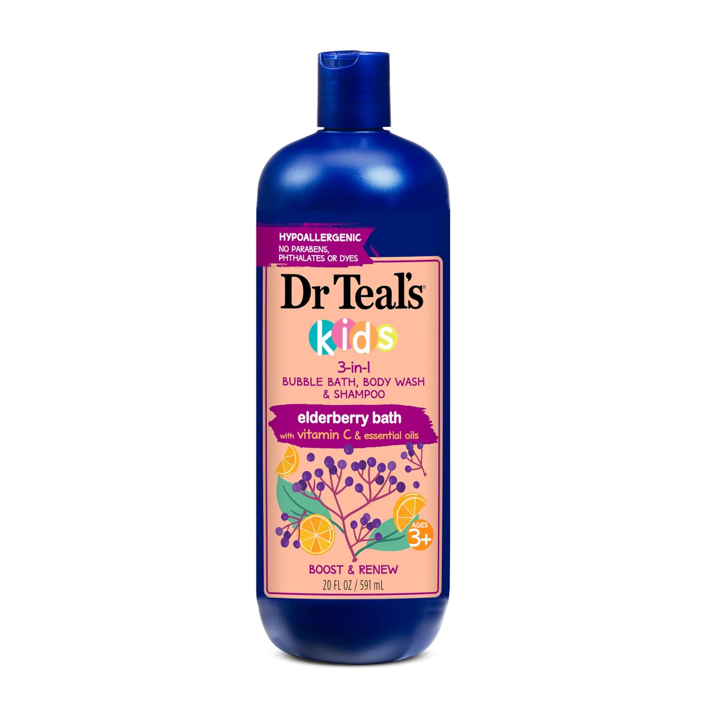 Dr Teal's Kids 3-in-1 Elderberry Bath: Bubble Bath, Body Wash & Shampoo, 20 fl oz. Beauty & Personal Care Dr Teal's