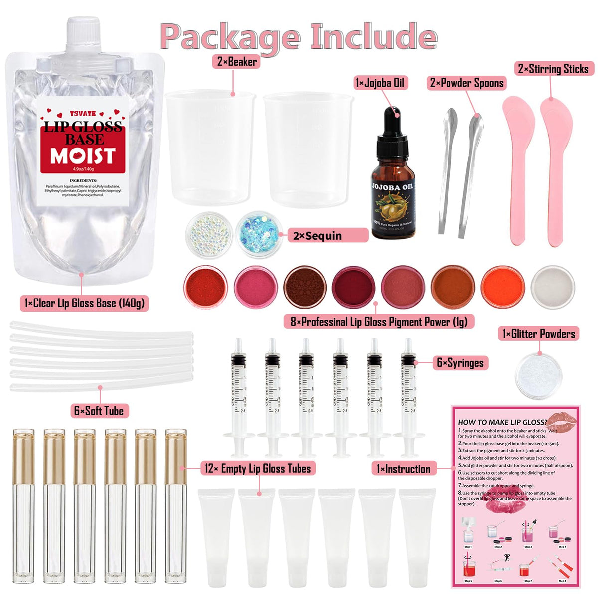 TSVATE Lip Gloss Making Kit, Lip Gloss Kit, Diy Lipgloss Set, Fun Make Your Own Lipgloss Kids Lip Gloss for Girls, Women, Moisturizing Lip Gloss Base Beauty & Personal Care TSVATE