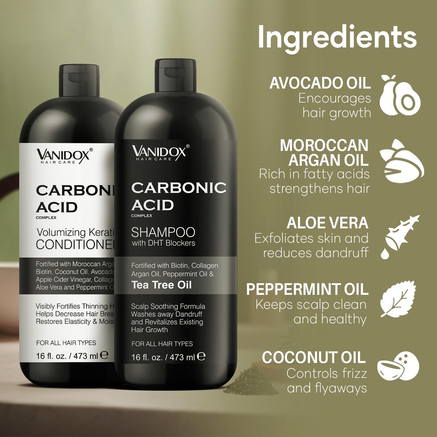 VANIDOX Carbonic Acid Shampoo and Conditioner for Men and Women, Deep Moisturizing Conditioner, Thickens, Softens, & Smooths Set for Hair Growth Beauty & Personal Care VANIDOX
