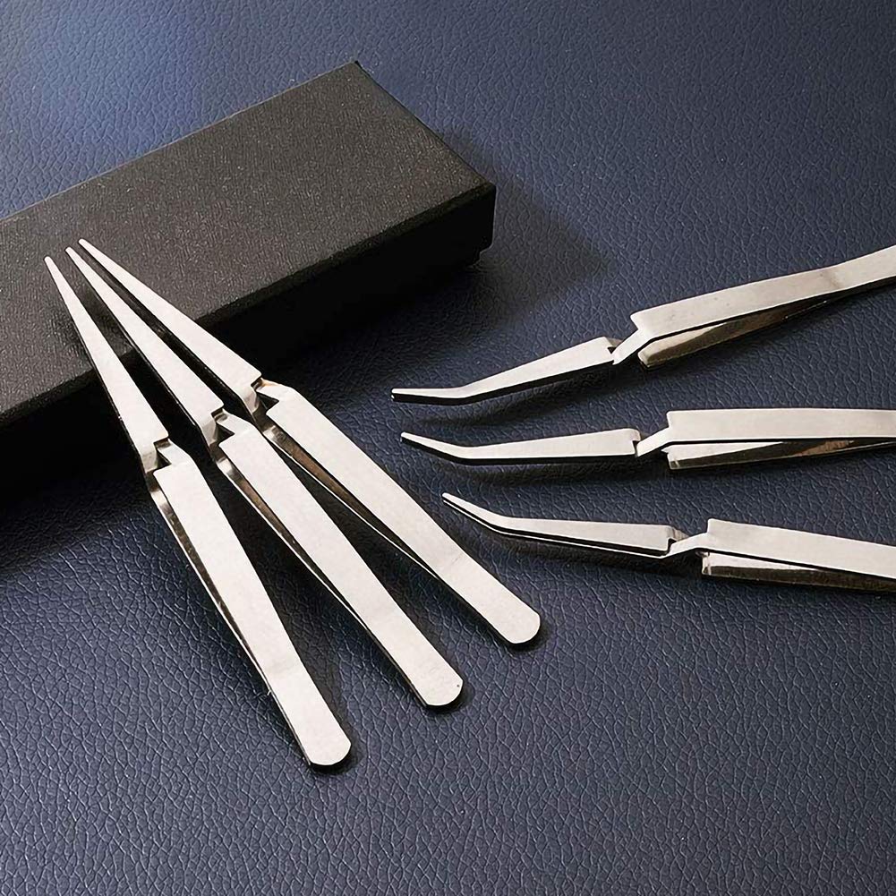 WANDIC Precision Tweezers Set, 6 Pcs 2 Styles Stainless Steel Tweezers Repair Kit for Craft, Jewelry, Electronics, Laboratory Work Beauty & Personal Care WANDIC