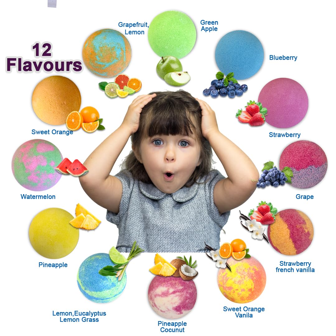 Bath Bombs for Kids with Surprise Inside, 12 Bubble Bath Fizzies with Jungle Animal Toys. Moisturizing, Gentle & Kids Safe, Rainbow Spa Bath Fizz Beauty and Personal Care Mineral Me California
