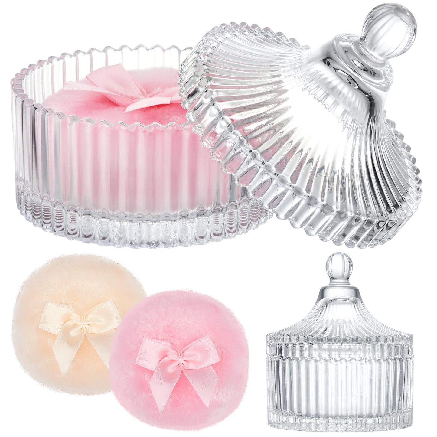 Tioncy 3 Pcs Large Body Powder Puff and Container Valentine's Day gift Powder Container with Puff Crystal Case Soft Washable Reusable Velour Face Body Beauty and Personal Care Tioncy
