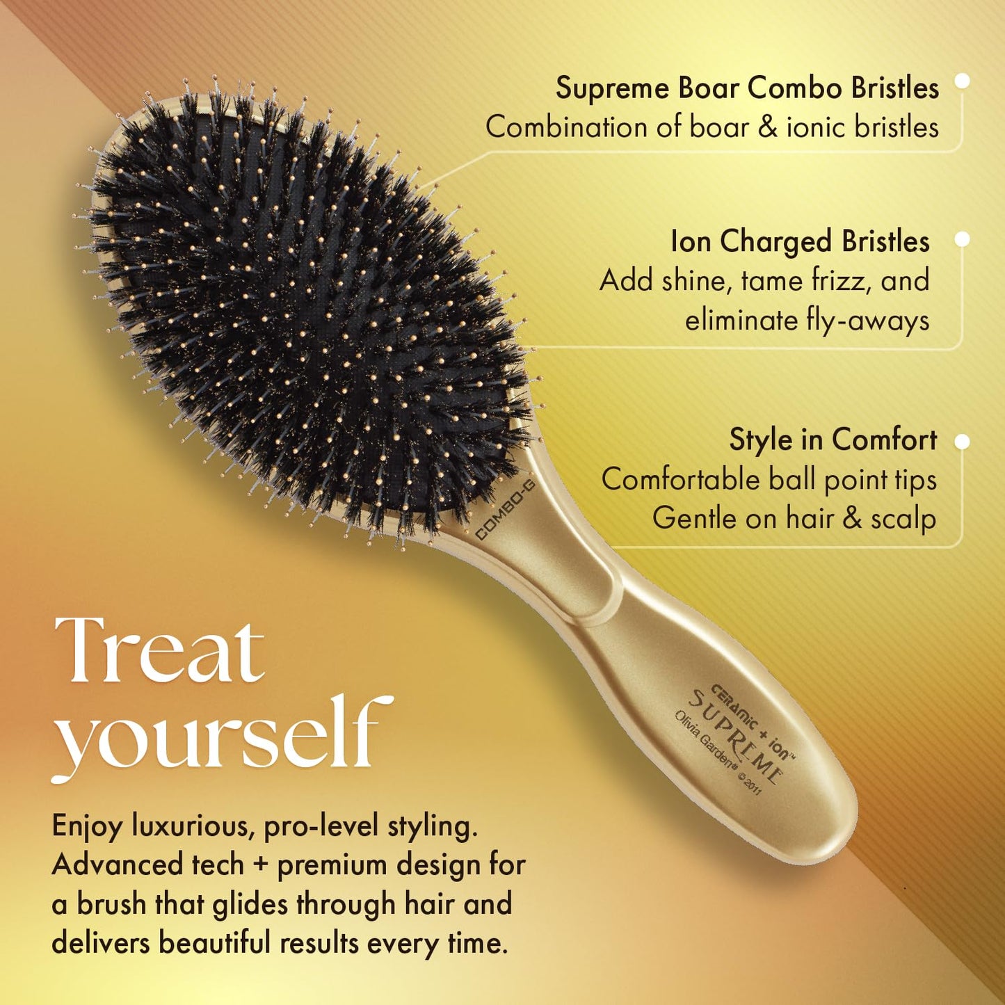 Olivia Garden Ceramic + Ion Supreme Styler Cushion Paddle Brush - Boar & Ionic for Shine, Frizz Control & Smoother Hair - Boar and Ionic Bristles Beauty & Personal Care Olivia Garden