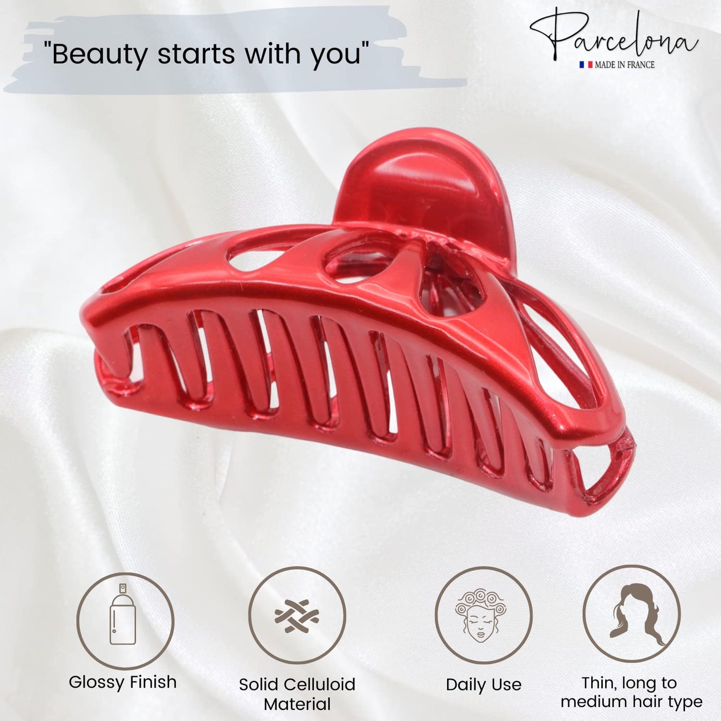 Parcelona French Small Rain Drop Small 2 3/4 Inches Red Jaw Hair Claw Clip (Glossy Red) Beauty & Personal Care Parcelona
