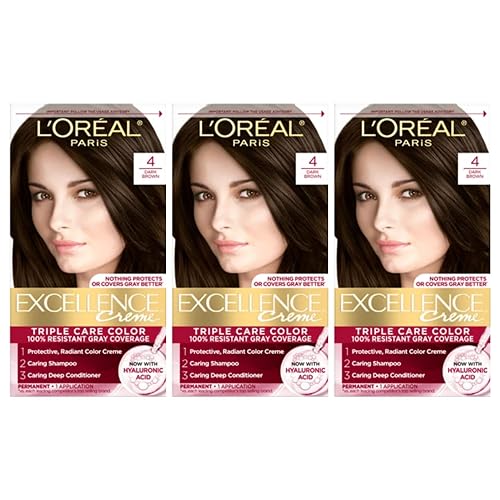 L’Oreal ParisExcellence Triple Protection Color Creme, Dark Brown/Natural 4 (Pack of 3) Beauty & Personal Care L'Oreal Paris