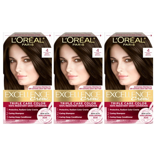 L’Oreal ParisExcellence Triple Protection Color Creme, Dark Brown/Natural 4 (Pack of 3) Beauty & Personal Care L'Oreal Paris