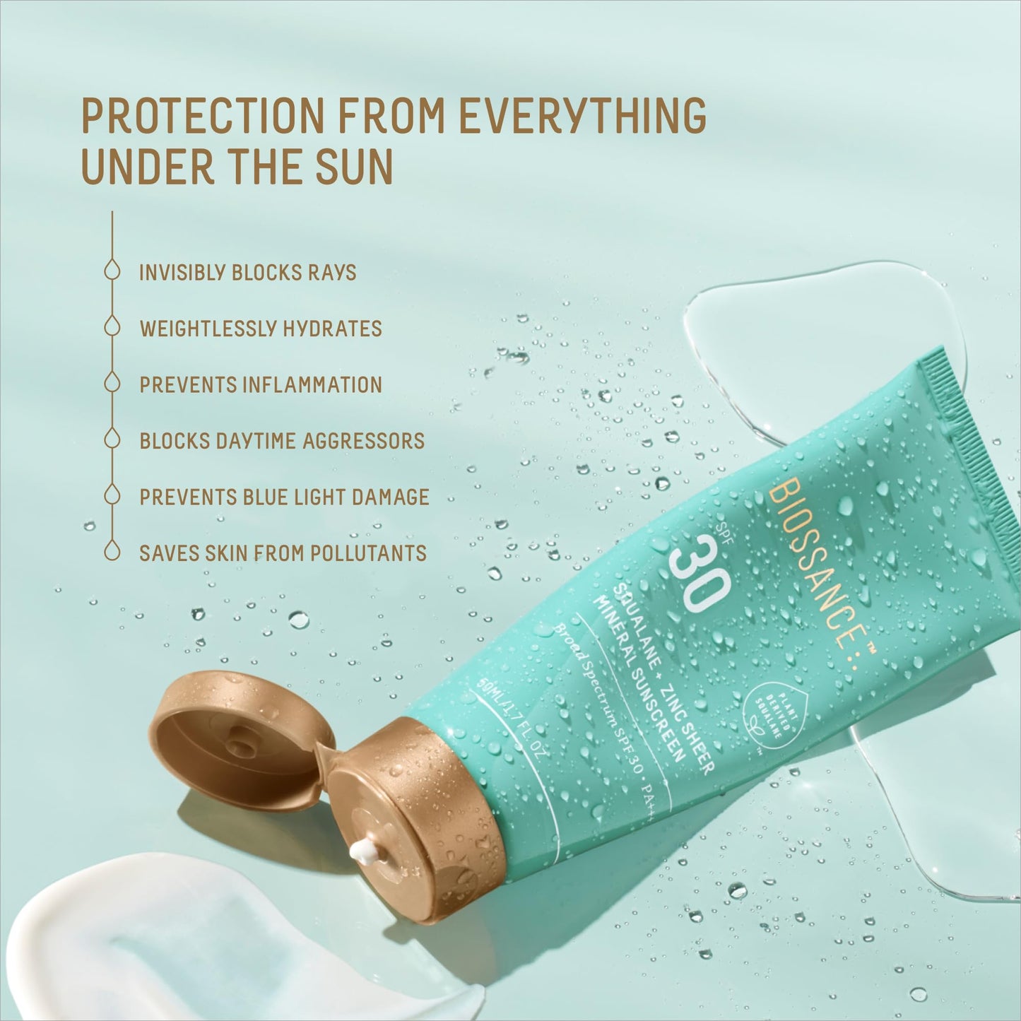 Biossance Squalane + Zinc Sheer Mineral Sunscreen Lotion - Broad-Spectrum SPF 30 with Zinc Oxide and Ectoin - Weightless with Non-Greasy, Dewy Finish Beauty & Personal Care BIOSSANCE