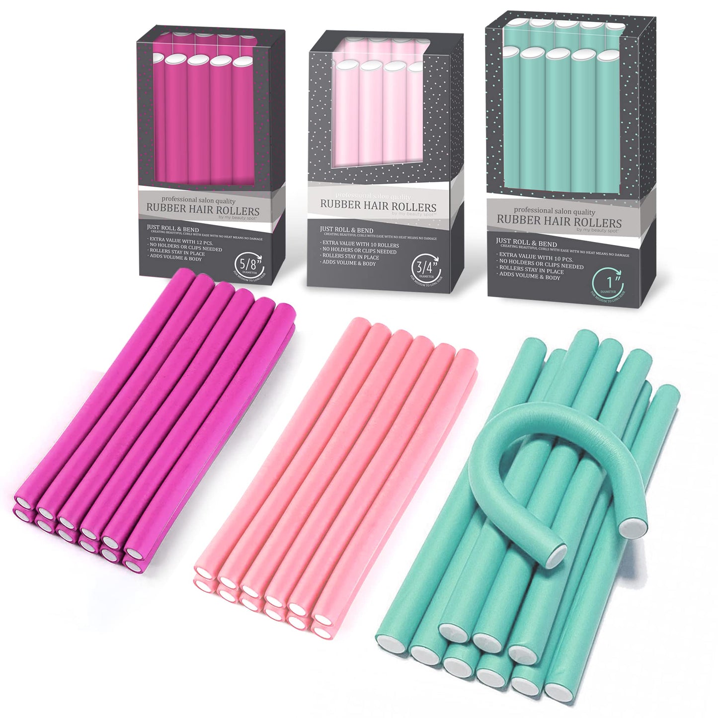 My Beauty Spot Flexi Rods Foam Hair Rollers 1" Diameter Professional Salon Quality 10 Pcs Rubber Hair Rollers for Long, Medium and Short Hair (Blue) Beauty & Personal Care My Beauty Spot