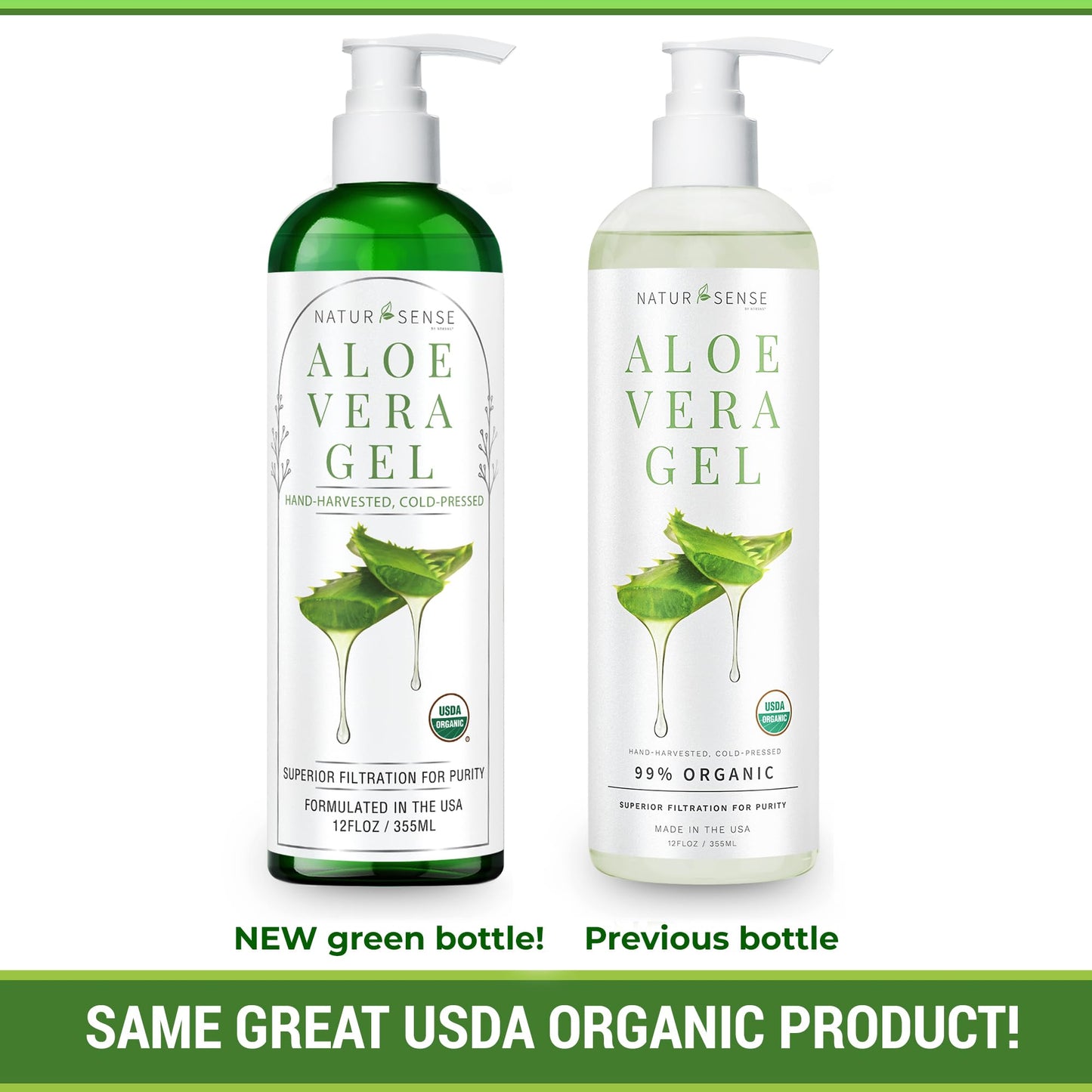 NaturSense USDA Organic Aloe Vera Gel from 100% Pure Aloe. Deep Hydration, Effective Moisturizing. Great for Hair, Scalp, Face, Dry Skin, Acne Beauty & Personal Care NTRSNS