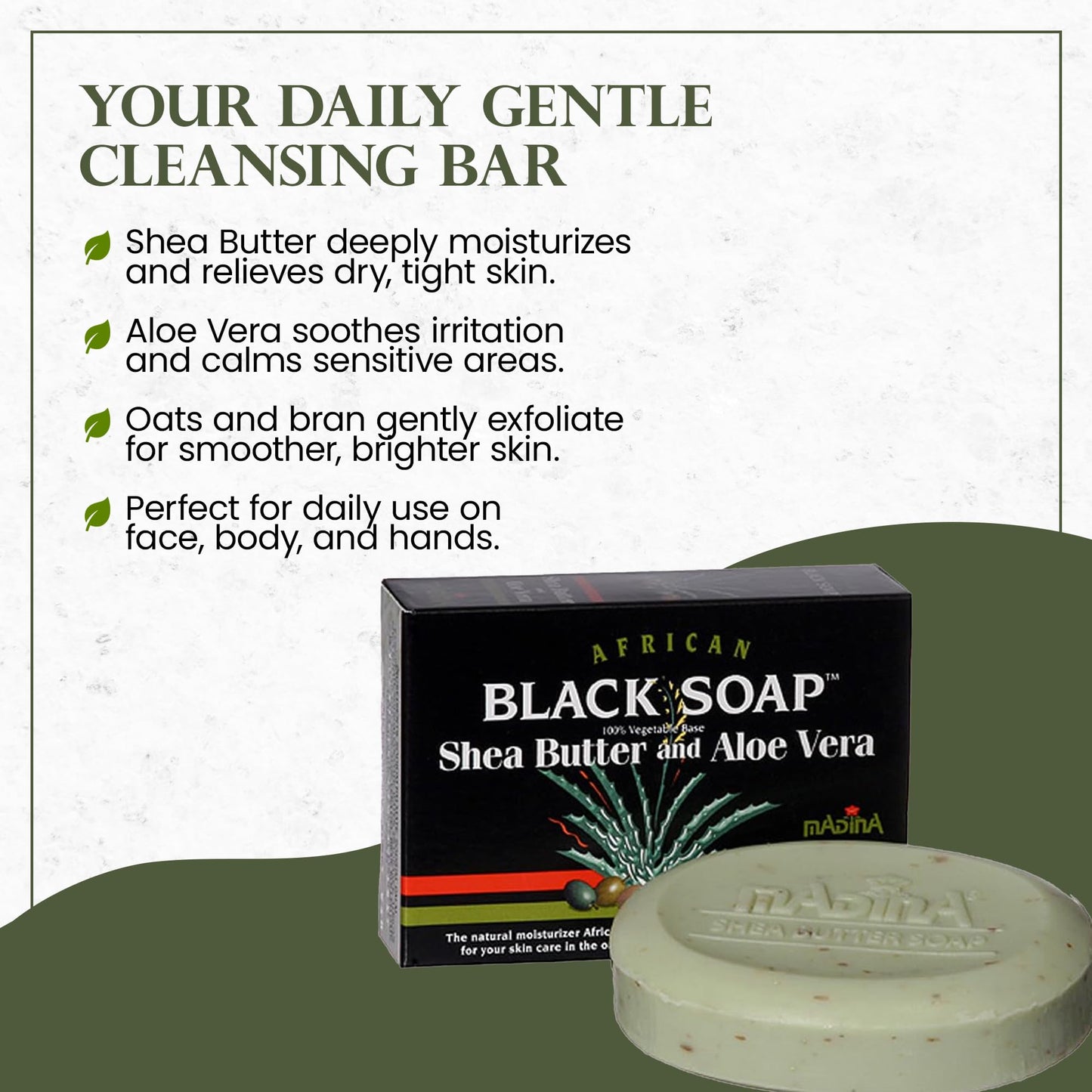 Madina African Black Soap Bar - Shea Butter, Aloe Vera, Moisturizing, Gentle Exfoliating, 100% Vegetable-Based, For All Skin Types, Face & Body Beauty & Personal Care Madina