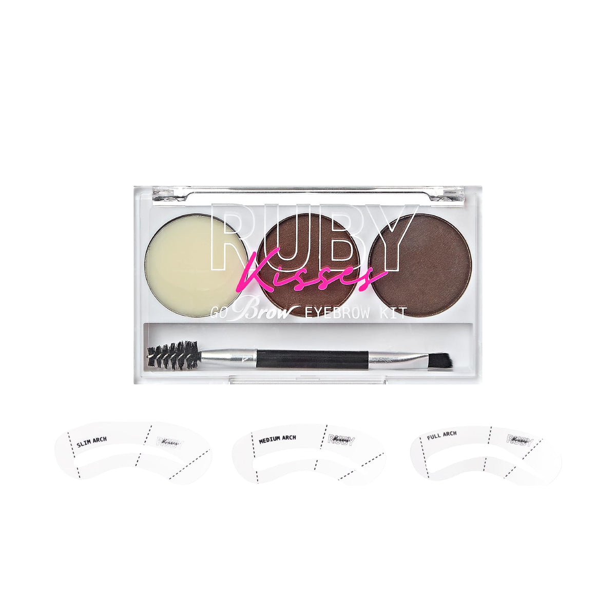 Ruby Kisses Go Brow Eyebrow Kit, Dual Shade Powder & Wax, Includes 3 Stencils, Perfect for Shaping & Defining, Natural Brow Look, Ideal for Sparse Beauty & Personal Care Ruby Kisses